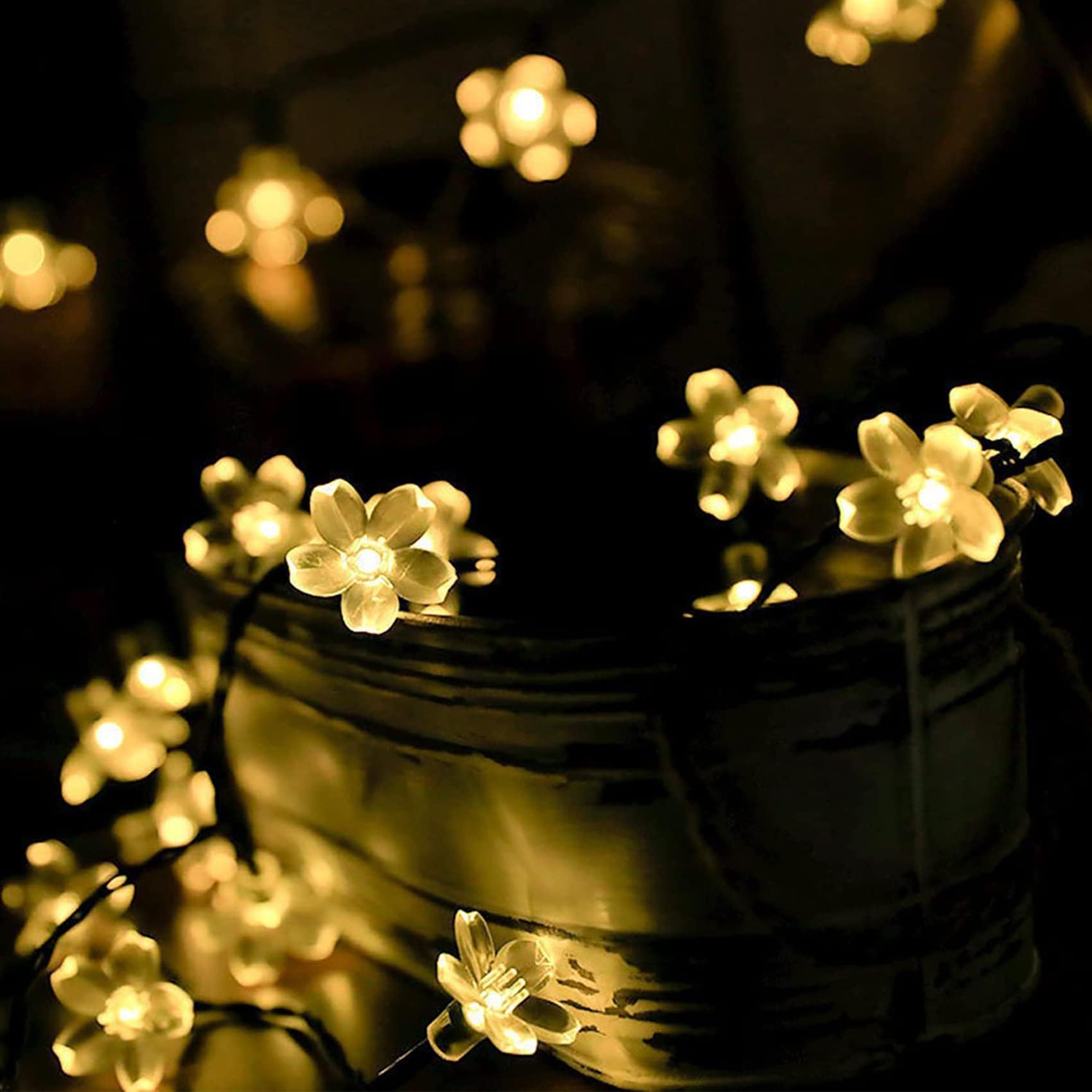 Luces de cadena solares al aire libre, con luces de hadas de flor de cerezo impermeables remotas 72 pies 200 Guirnalda de luces solares LED con 8 modos de iluminación (Blanco cálido)