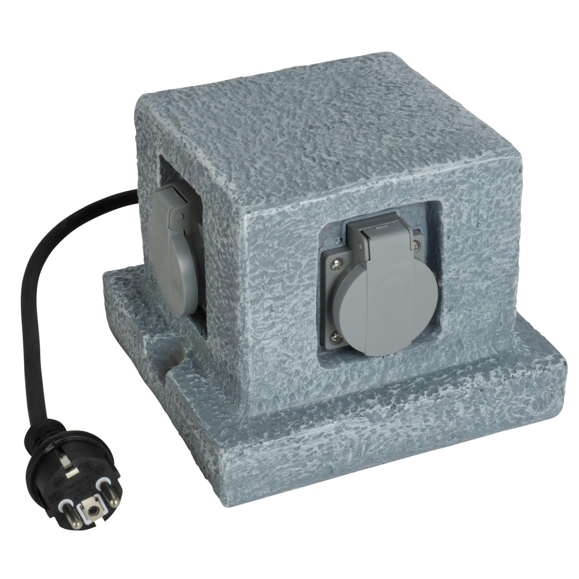 UNITEC Distributore di prese da giardino effetto pietra, presa da giardino, presa esterna, IP 44, 4 prese, colonna