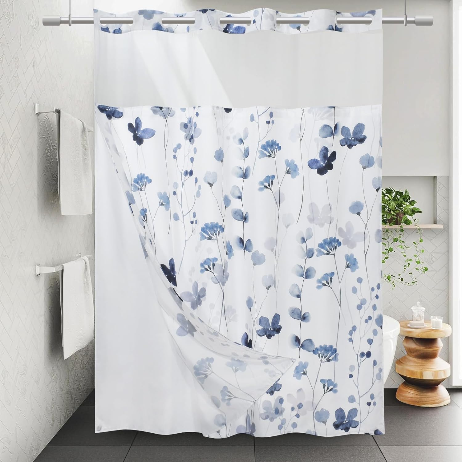 WITHLOC No Hook Shower Curtain with Snap in Liner