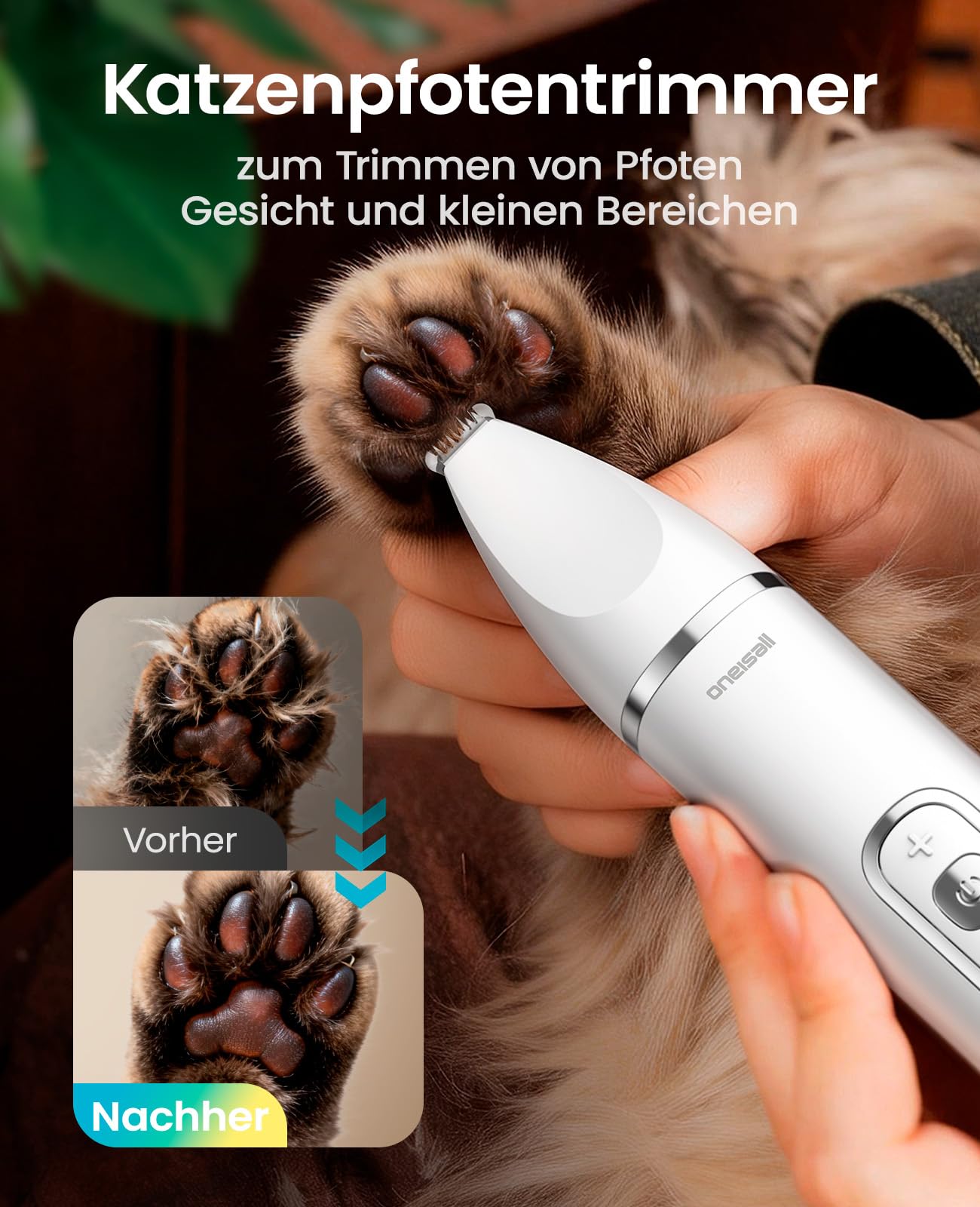 oneisall 3 in 1 Schermaschine Katze Hunde, Pfotentrimmer für Hunde, LCD-Anzeige Leise Katzenrasierer Profi Haarschneidemaschine für Katzen Hunde für Pfoten, Hintern, Gesicht, empfindliche Hautpartien