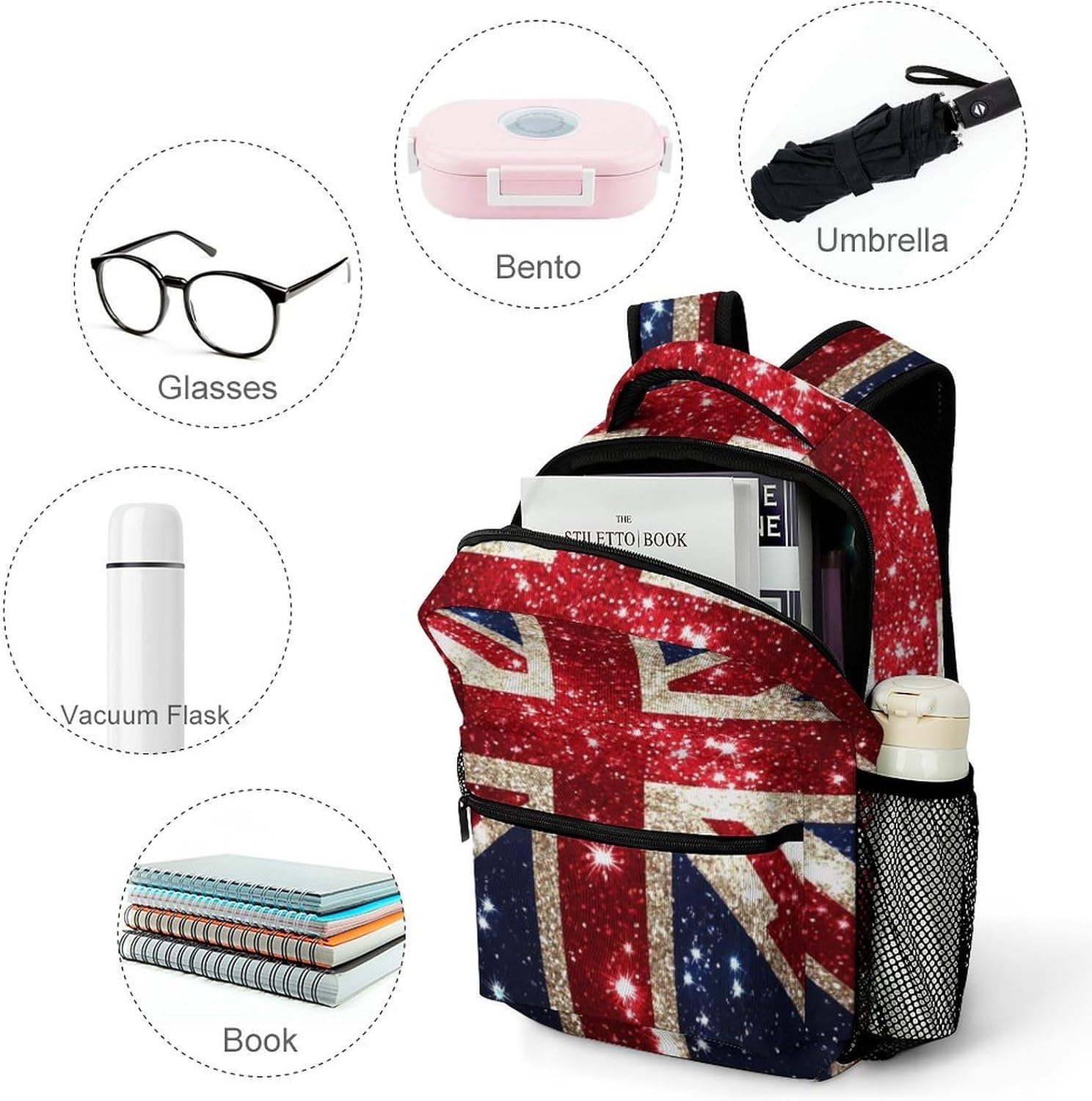 England Shining UK Flag Print Laptop Backpack Lightweight Travel Daypack Shoulder Bag for Men Women