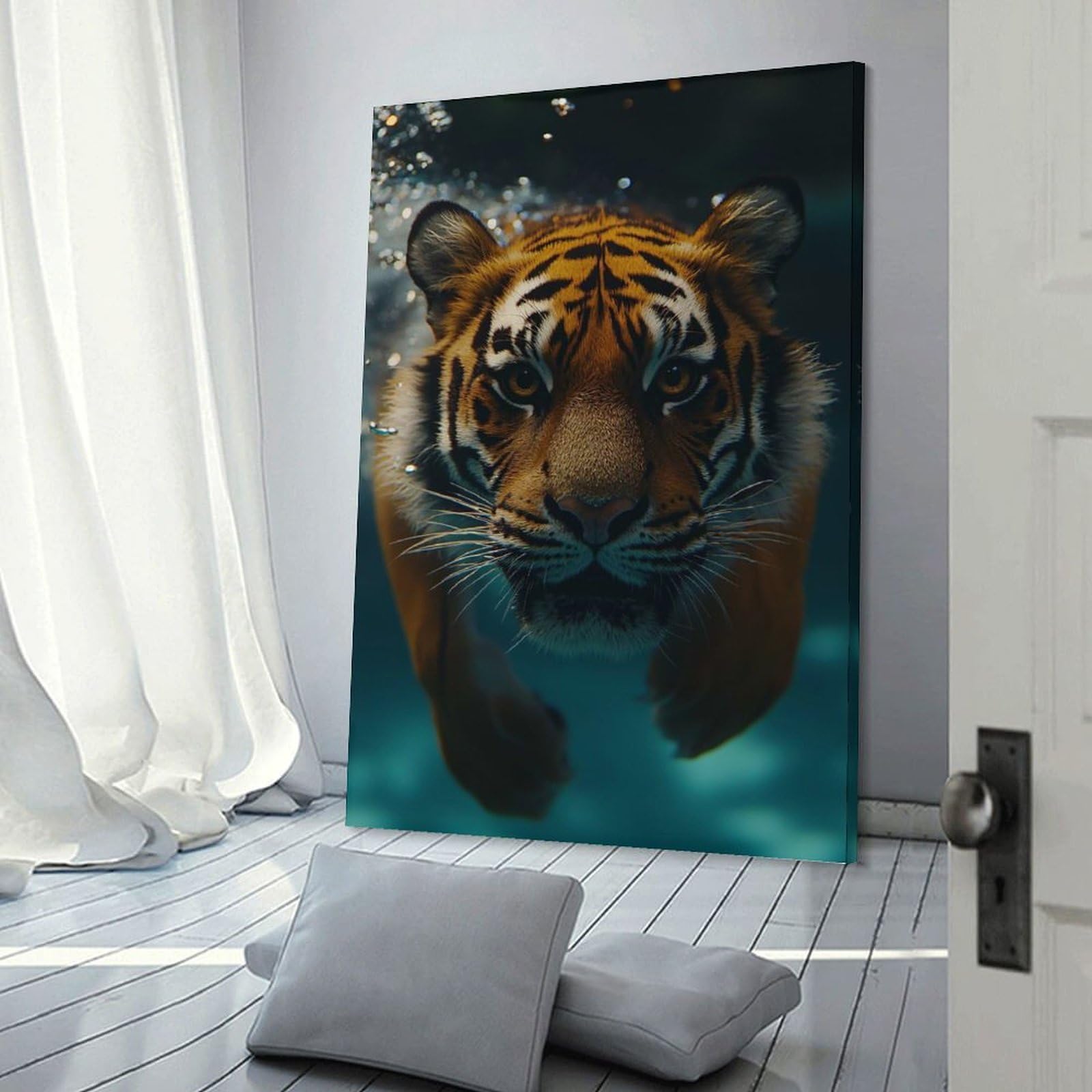 Tiger Swimming Underwater Close-up Wall Decor Canvas Print, 24x36inch(60x90cm), for Wall Displays, Bedrooms Or Room Updates, Wall Decor Suited to Curated Displays