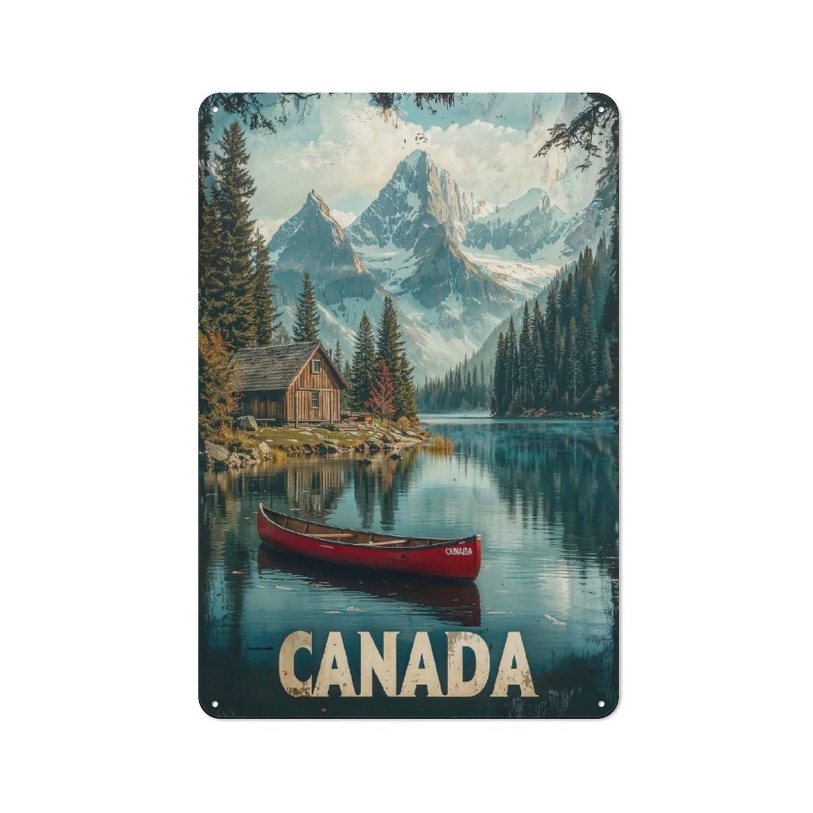 Junmoney Canadian Mountain Lake Vintage Metal Sign 30X20cm For Lounge Or Reading Corner, For Garage, Workshop And Man Cave Decoration