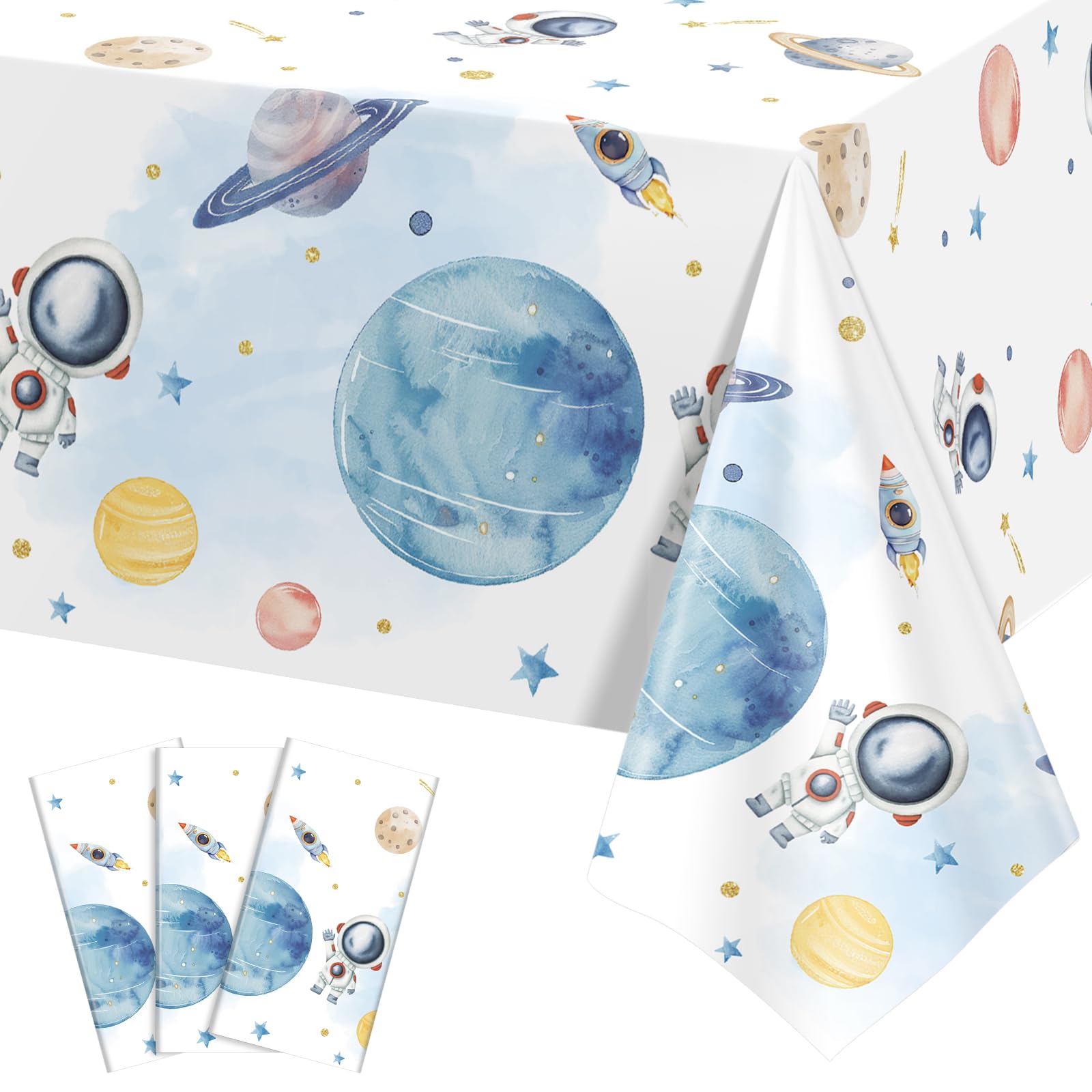 3 Pack First Trip Around The Sun Space Tablecloths, Star Party Table Cover