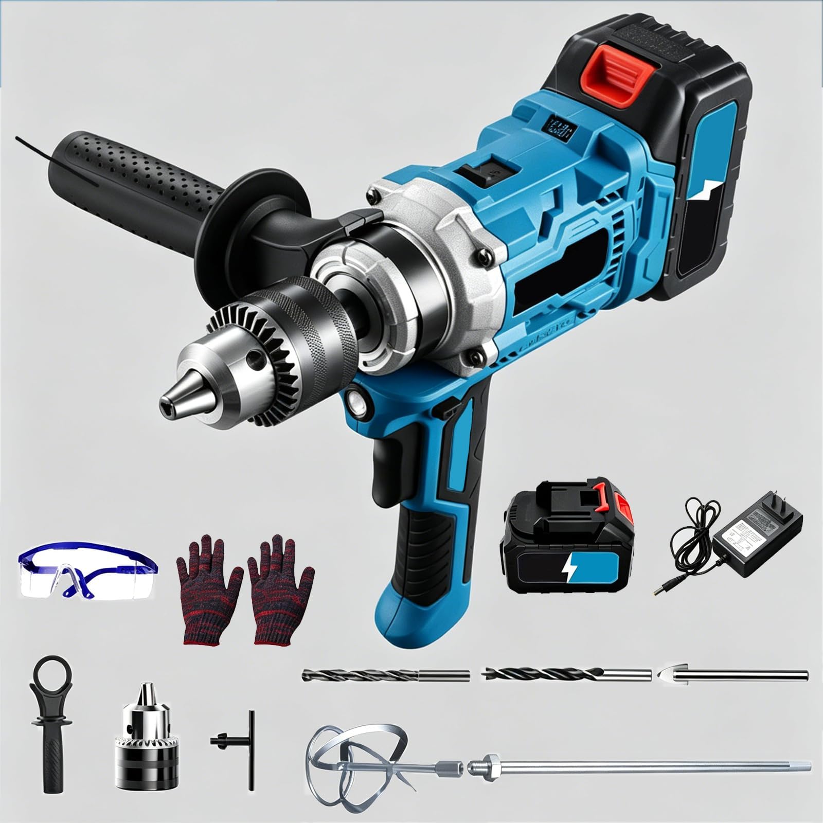 Mezclador de Taladro Inalámbrico 2-en-1 para Cemento con Control de Par