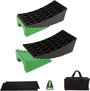 PEAKTOW PTR0017 Heavy Duty Camper Levelers RV Leveling Blocks, Up to 35,000lbs, Include 2 Levelers, 2 Chocks, 2 Mats, and 1 T Level