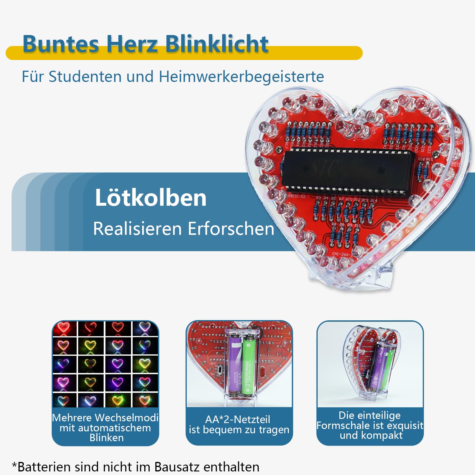 EIELE Soldering Practice Kit Seven Colour Heart LED Running Light with Automatic Changing Modes for Soldering Suitable for School Lessons and Learning for Soldering Enthusiasts (Soldering Required) - Image 2