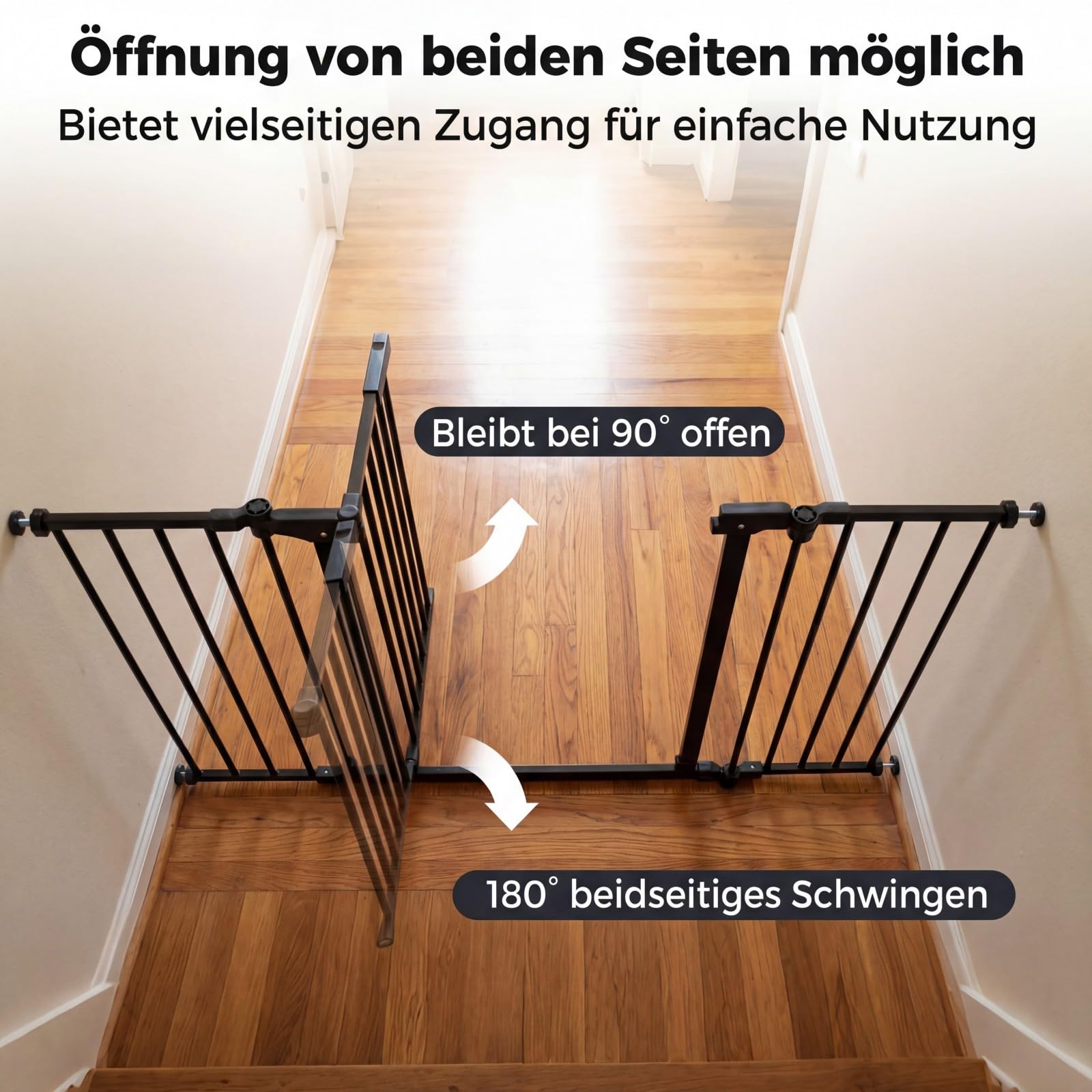 COSTWAY Treppenschutzgitter, 3-teilige Türschutzgitter 74,5–198 cm, Türgitter 270°drehbar aus Metall, Babygitter 180°Zweiwegeöffnung, Hundegitter für Kinder Sicherung & Haustier (Schwarz)