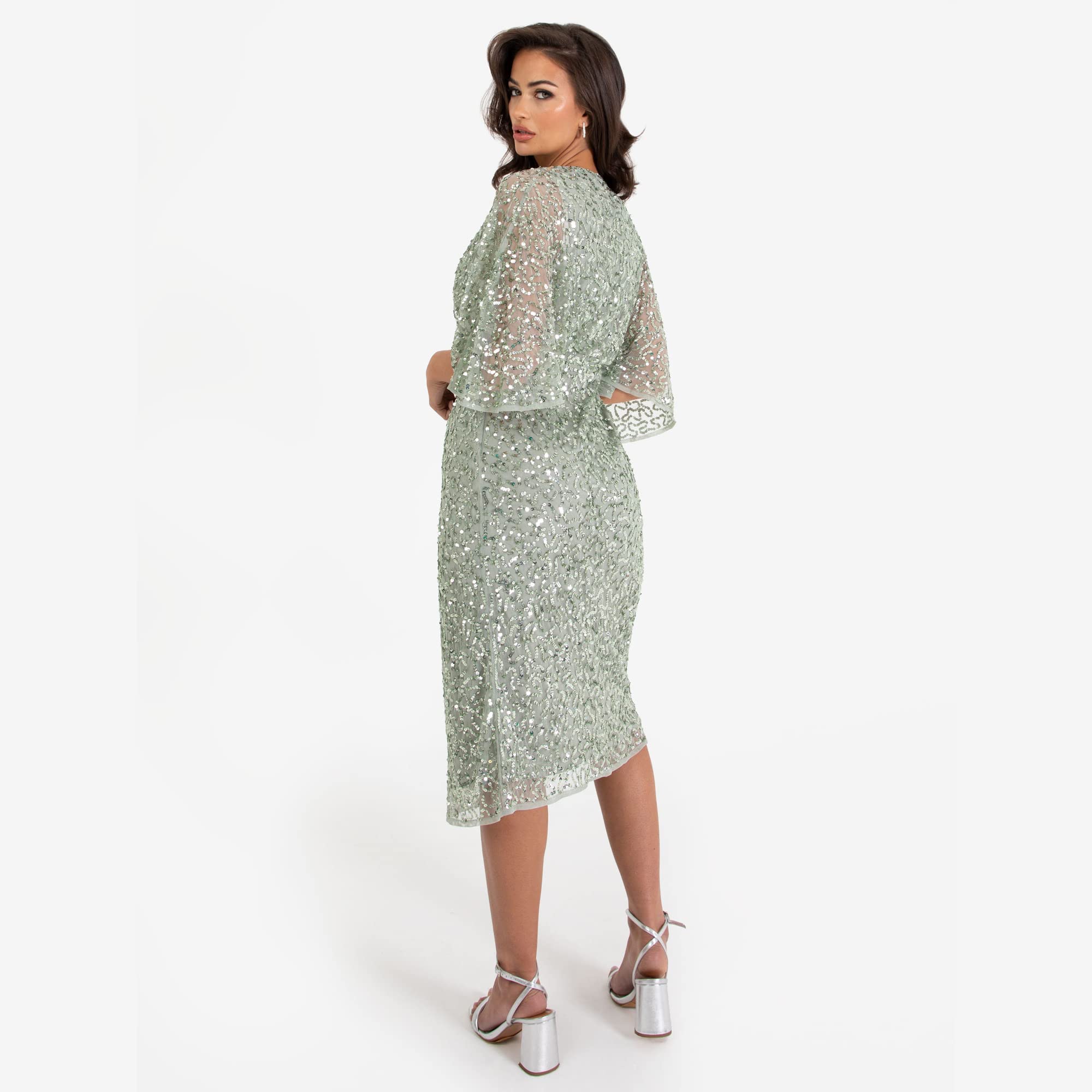 Maya Deluxe Sukienka Kobiety Womens Midi Dress Ladies Sequin Embellished Cape Sleeve Wrap Dress For Wedding Guest Bridesmaid Cocktail Prom Evening