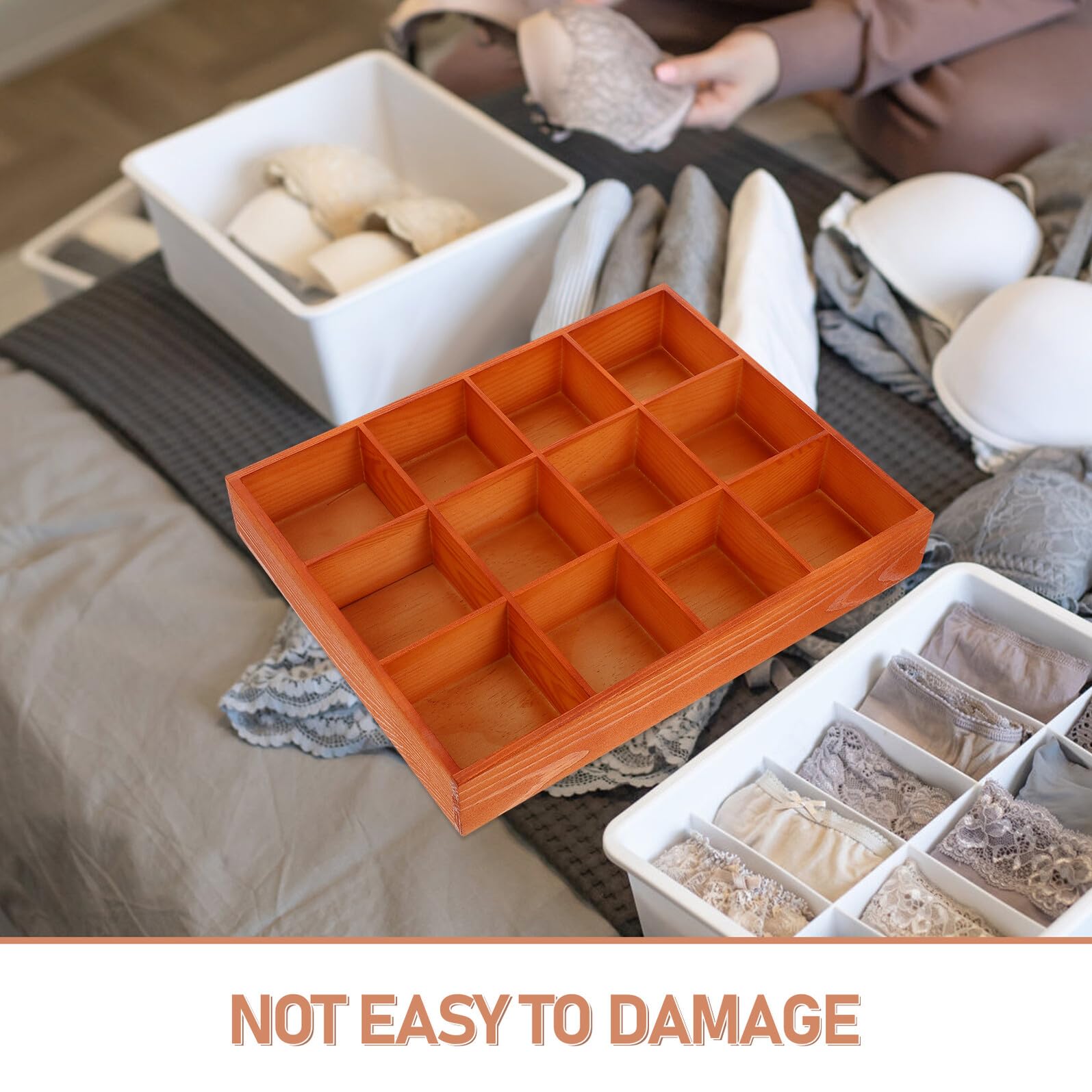 Hohopeti Schubladeneinteiler Modernes Design für Socken und Unterwäsche Holz mit 12 Fächern Kommode Organizer mit Multifunktionaler Nutzung für Schrank und Schublade