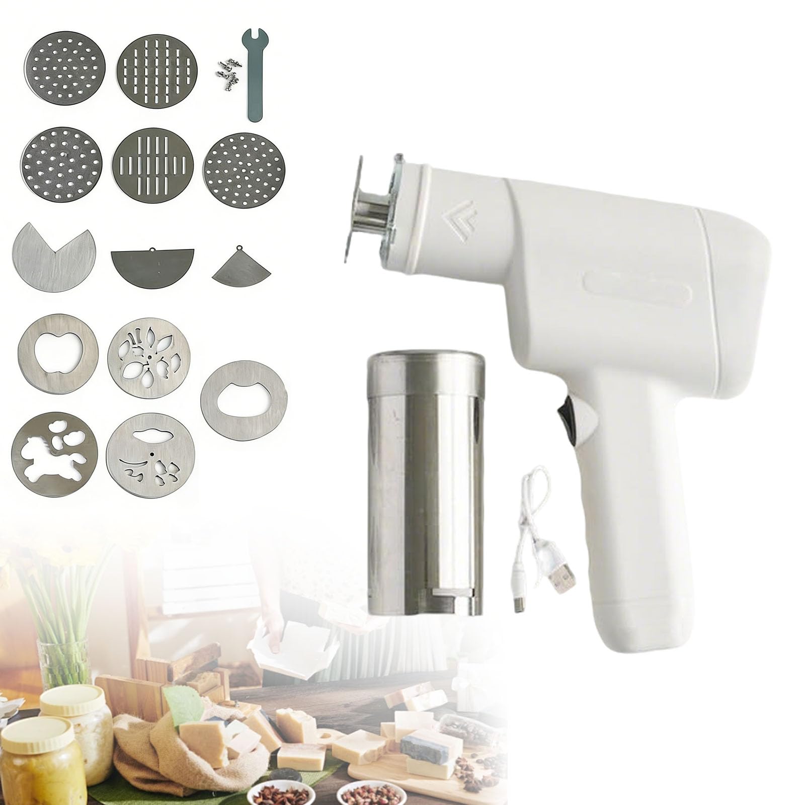 Kit De Extrusora Eléctrica De Jabón, Kit Completo para Hacer Jabón DIY con 10 Moldes De Acero Inoxidable, Extrusora De Jabón En Barra, para Jabón Artesanal DIY, Proceso En Frío