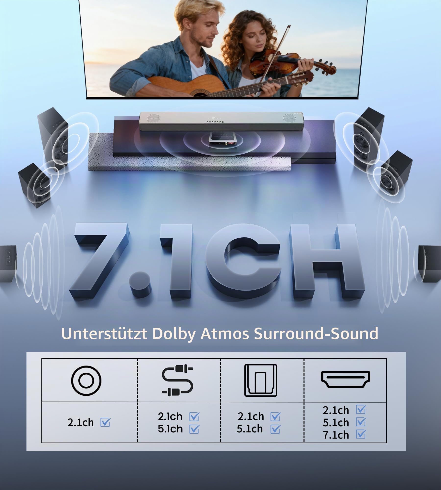 HDMI Audio Extractor 8K@60Hz Splitter 1 In 2 Out mit Audio Out, HDMI zu 2X hdmi + Toslink SPDIF + Koaxial + 3,5mm, unterstützt Dobly Atmos 7.1, DTS, HDCP 2.3, Down Scaler, ideal für TV, PS5, Soundbar