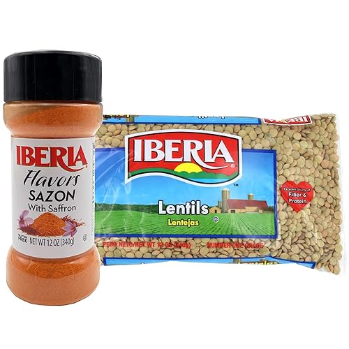 Iberia Sazon con azafrán, 12 onzas + Iberia Lentils 12 oz.