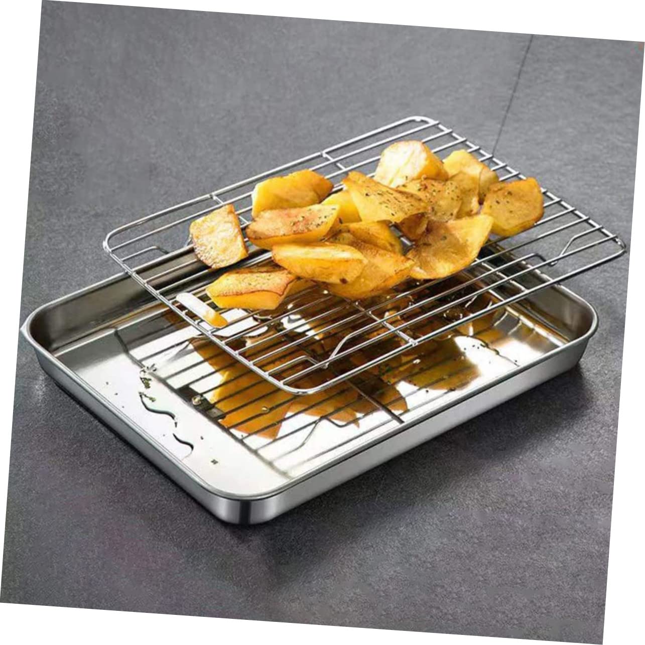 1 juego Bandeja de Hornear Inoxidable con Rejilla para Enfriar Juego de Utensilios de Cocina Resistente y Antioxidante para Asar y Hornear