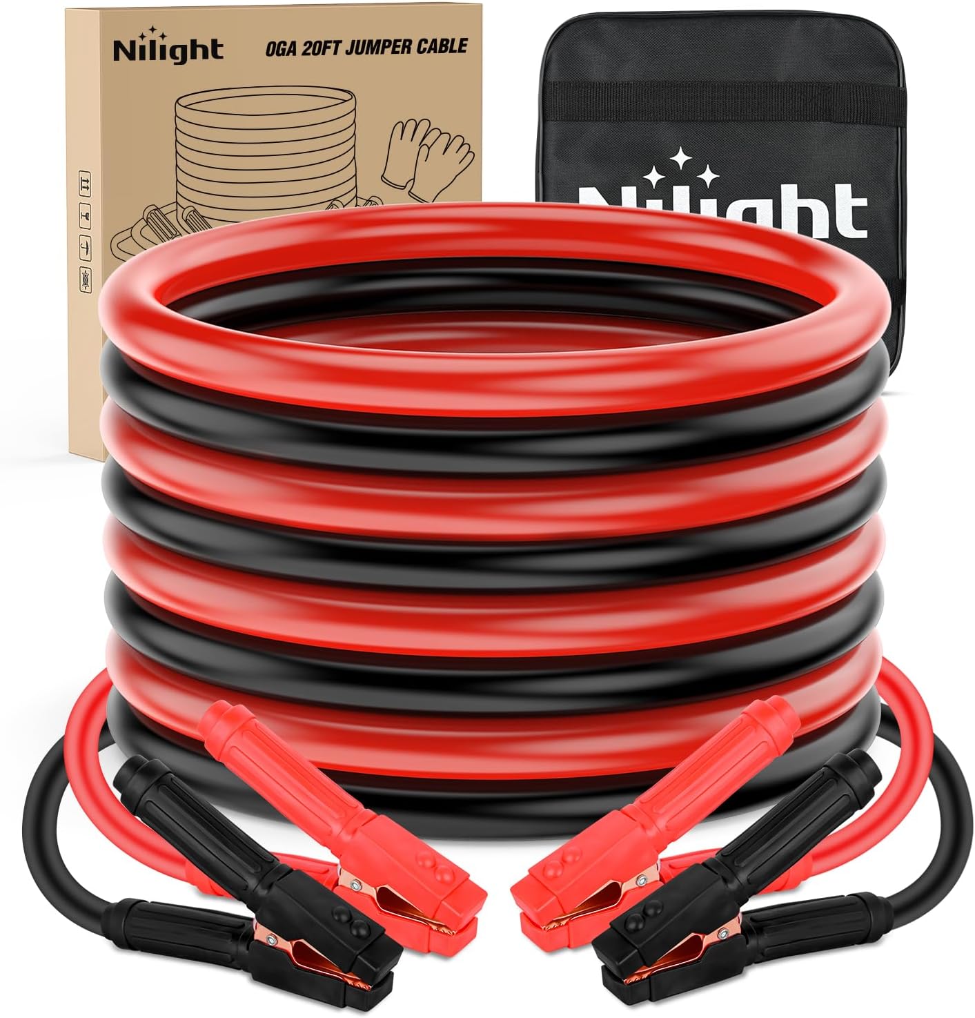 Nilight Jumper Cables for Car Battery 0 Gauge 20 FT Booster Cable Heavy Duty 1000 A CCA Jumper Cable with Carrying Bag Jump Start Battery Emergency Kit for Pickup Truck RV Vans SUV