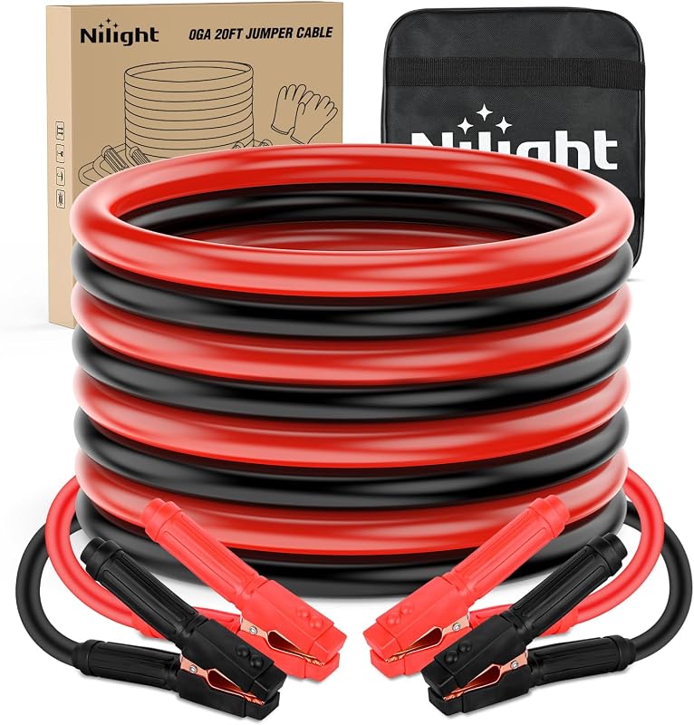 Nilight 0 Gauge 20FT 1000A Car Battery Jumper Cables Kit | Heavy Duty Booster Jump Start Cable with Storage Bag for Jump Starting Dead or Weak Batteries for Pickup Truck RV Vans SUV