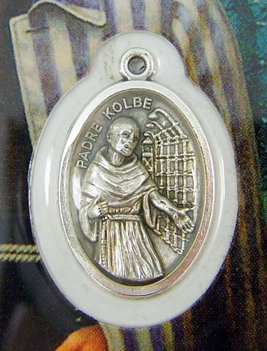The Healing Saints Silver Toned Saint Maximilian Kolbe Patron of Addictions Alcohol and Drugs Medal with Holy Card, 1 Inch - Image 3