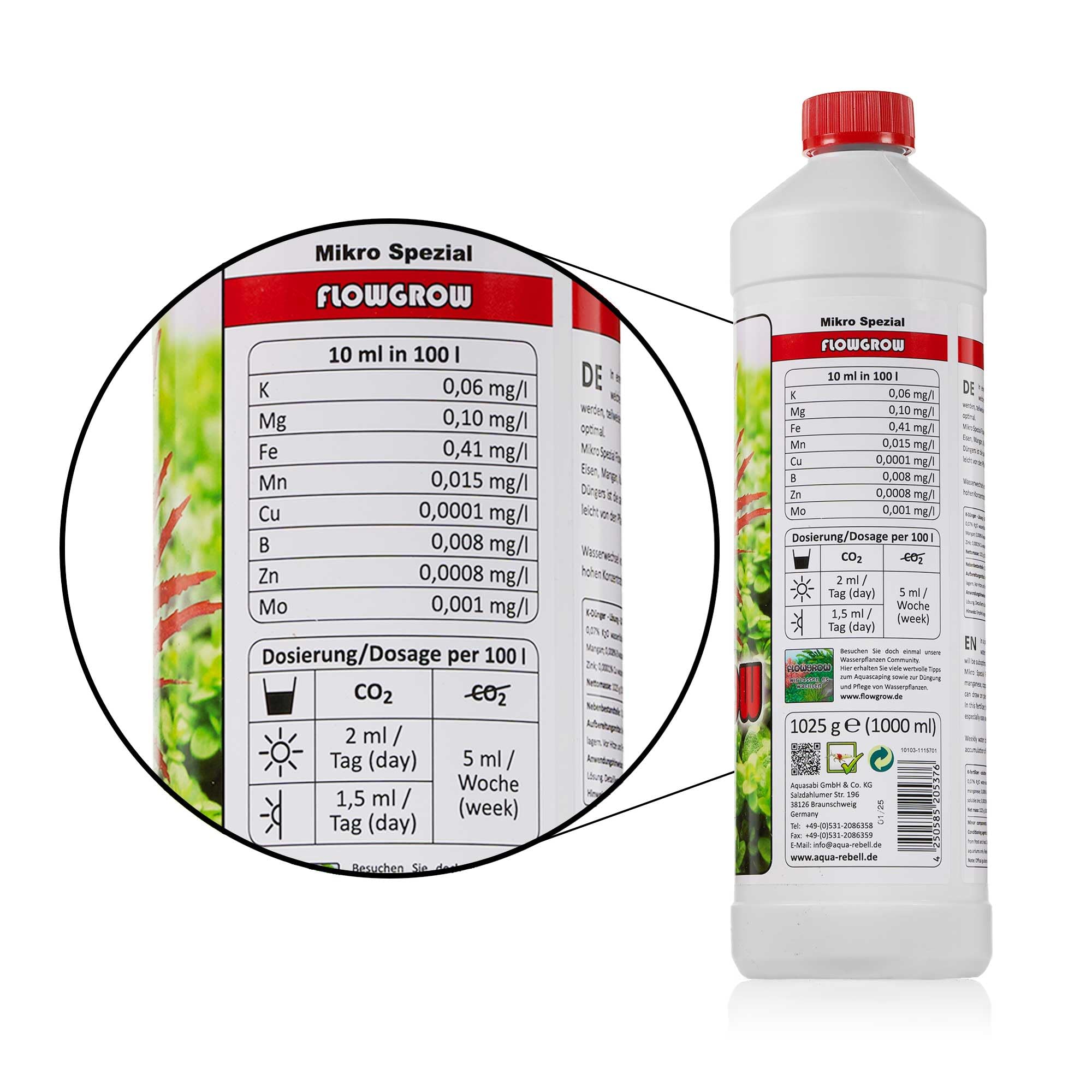 Aqua Rebell ® Mikro Spezial Flowgrow Dünger - 1 Literflasche - optimale Versorgung für Ihre Aquarium Wasserpflanzen - Aquarium Dünger speziell für Wasserpflanzen entworfen