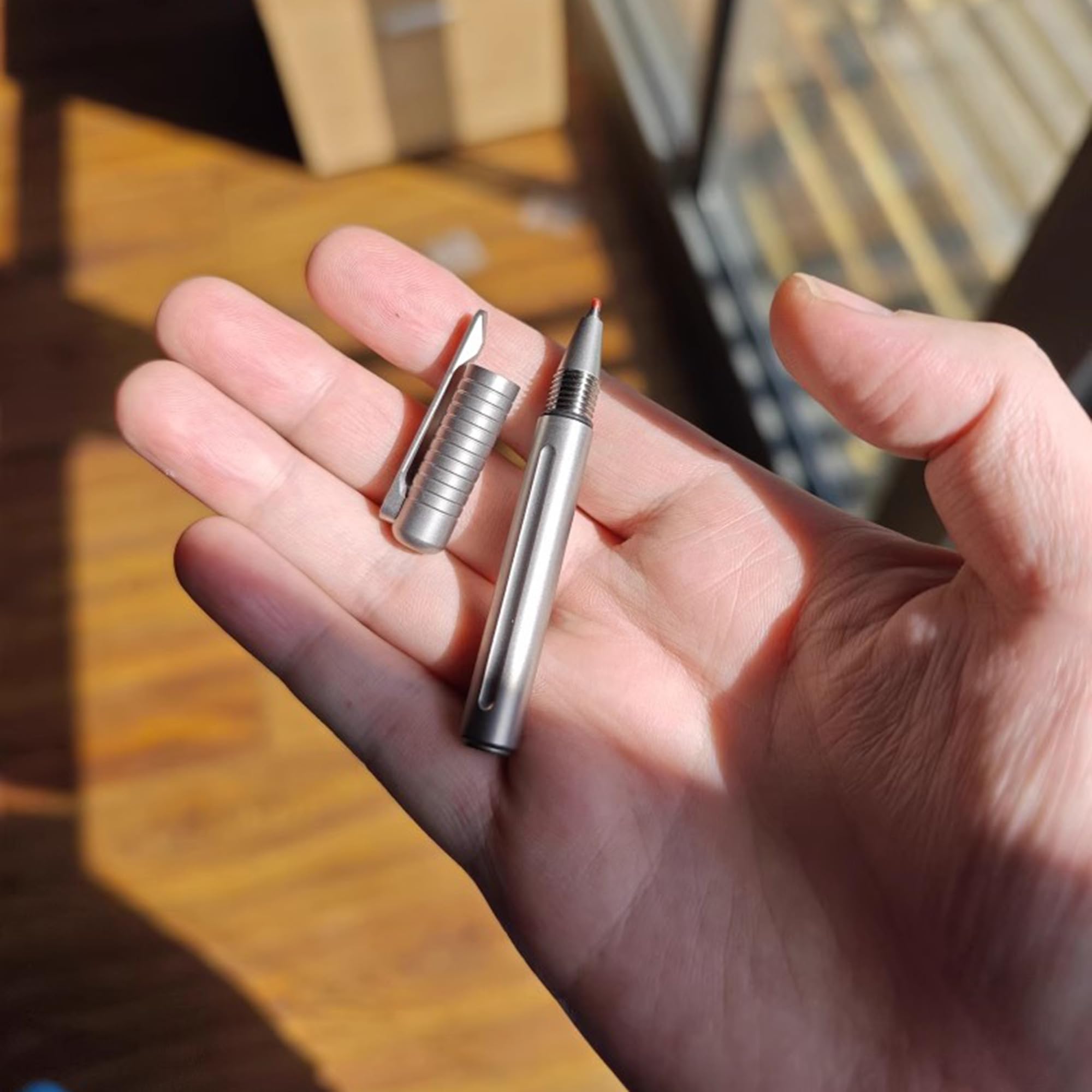 Bolígrafo Mini Portátil De Titanio Puro Para EDC - Llavero, Escritura Suave, Incluye Recambios, Color Plata