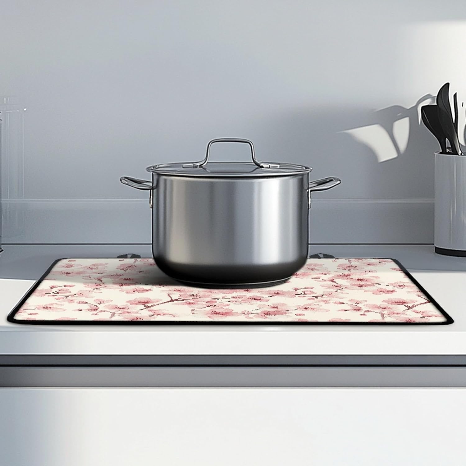 Cherry Blossoms Stove Top Covers for Electric Stove Watercolor Floral Branches Elegant Flowers Glass Top Stove Protector Heat Resistant Range Covers Countertop Mat 28x20 Inch