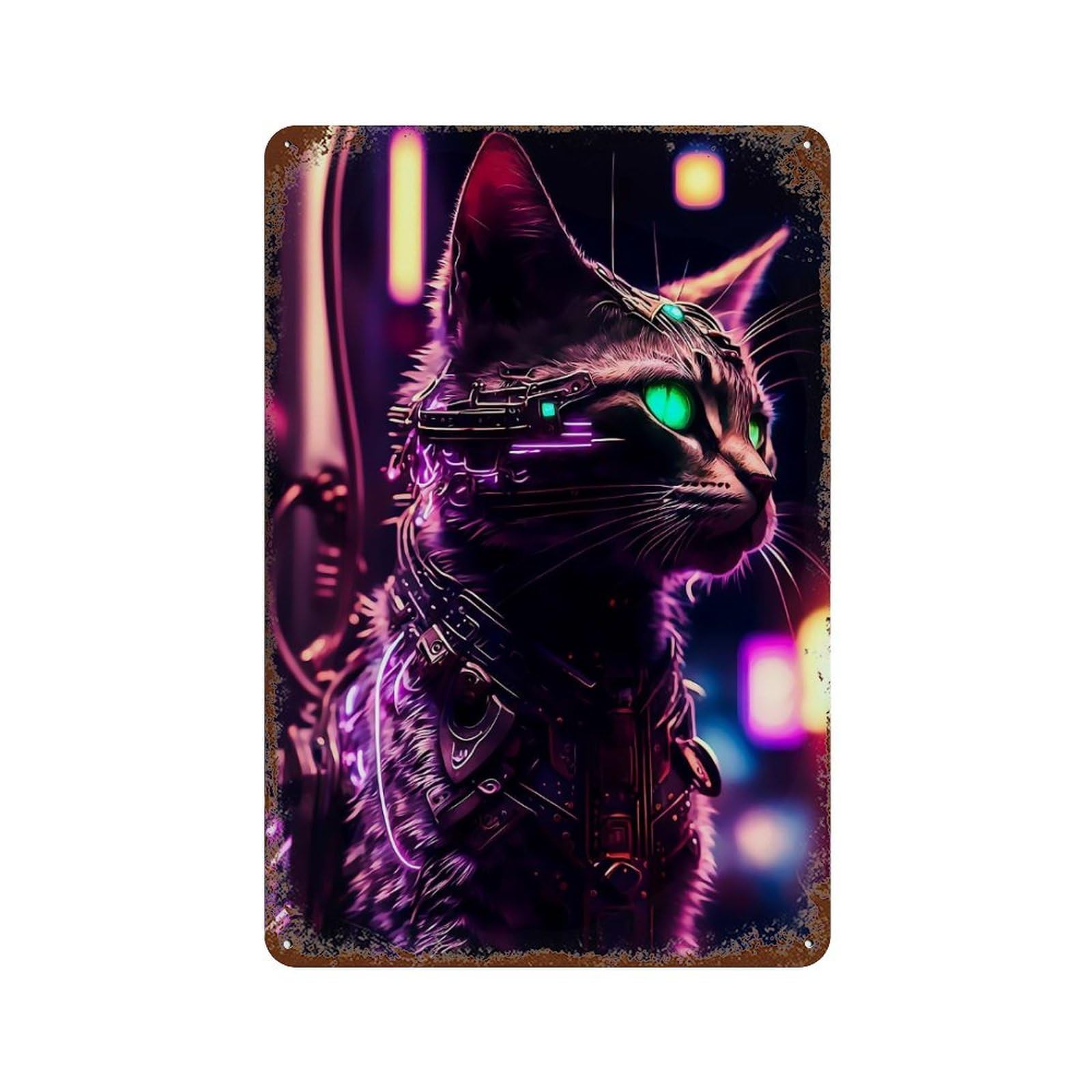 Cat Distressed Metal Wall Sign 11.8"x7.9", Ideal for Patio, Garden Room And Bar Decor