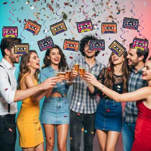 Miniatura 6 de Decoraciones de fiesta de los años 80, estilo retro de los años 80, hip hop, música, fiestas, espirales colgantes, montados y listos para usar,