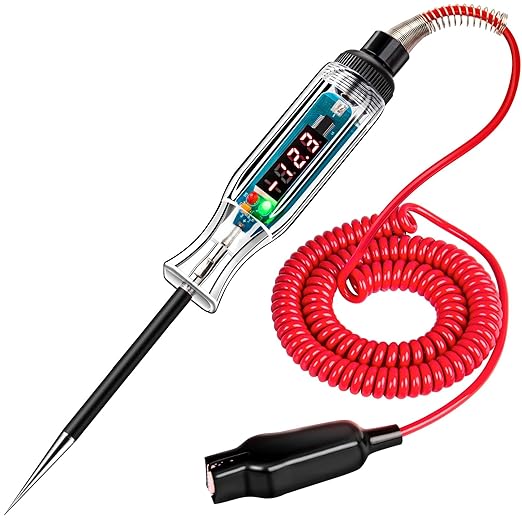 Premium Digital LED Automotive Circuit Tester, DC 2.6V-32V Test Light with Portable PU Extended Spring Wire, Vehicle Circuits Low Voltage Light Tester with Sharp Stainless Probe