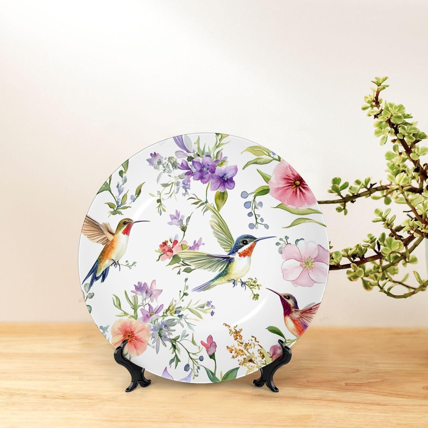 Wild Exotic Birds And Flowers Style Ceramic Plate Display Home Display With Stand Wall Hanging Plate For Home Decor 10 Inch