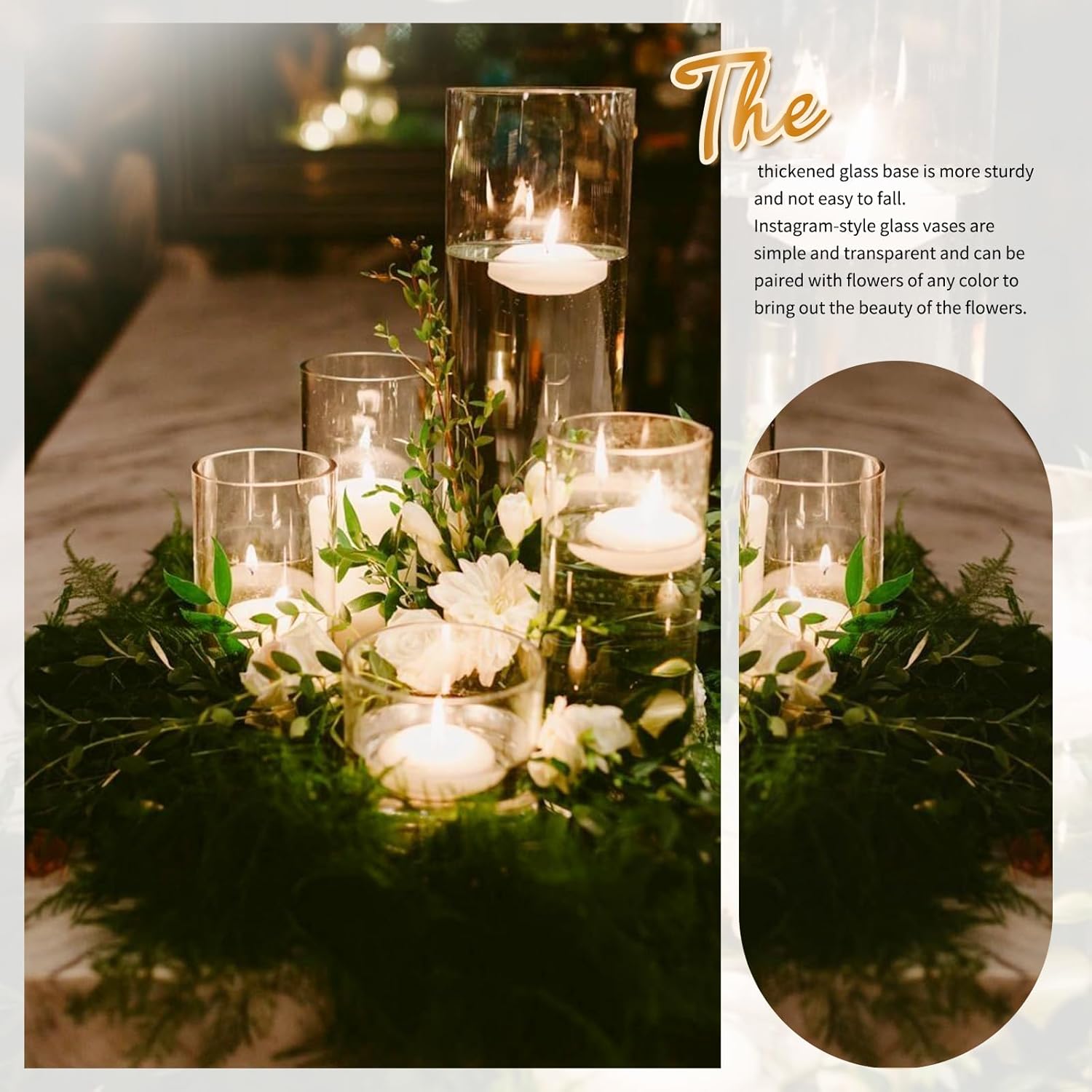 12 Pack Glass Cylinder Vases 6 Inch Tall Clear Flower Vases for Centerpieces, Hurricane Floating Candle Holder Wedding Decorations, Floral Simple Vase Bulk for Party Home Decor (3.35 x 6 Inch)