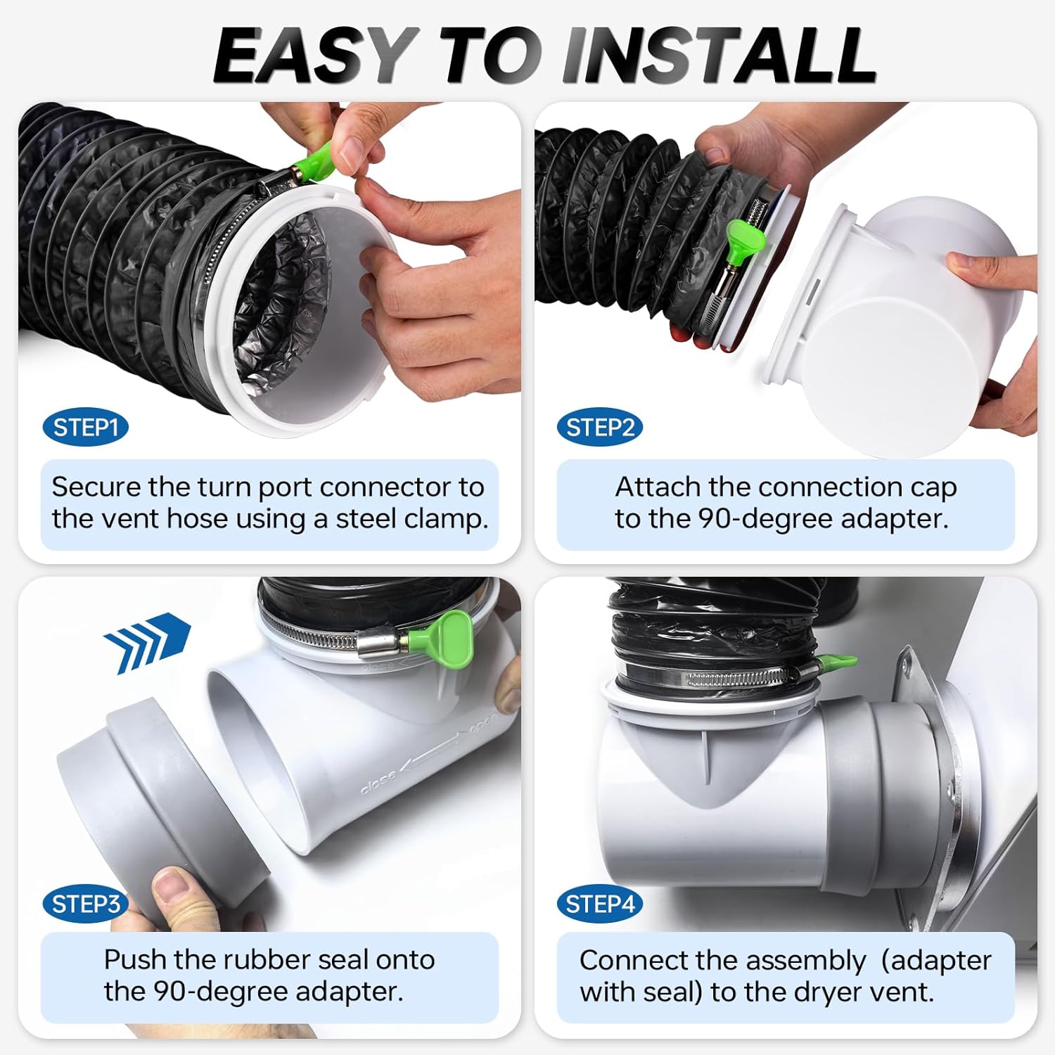 MOPHA 8FT Dryer Vent Hose for Tight Space, 90 Degree Dryer Vent Elbow with Rubber Seal Connectors, Indoor Dryer Hose Vent Kit with 6-Layer Duct, Heat Resistant Dryer Exhaust Flexible Pipe with Adapter