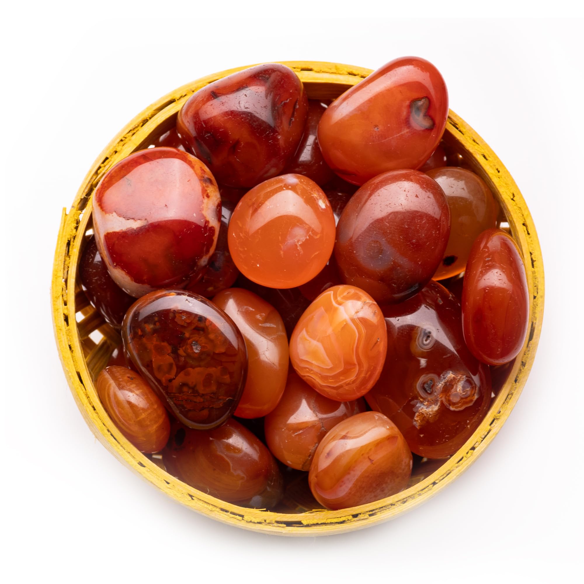 Plus Value Natural Red Carnelian Crystal Pebbles Tumbled Stones for Vastu Feng Shui Aura Chakra Reiki Healing Home Office Decor Showpiece Decoration (200 Grams in Basket)