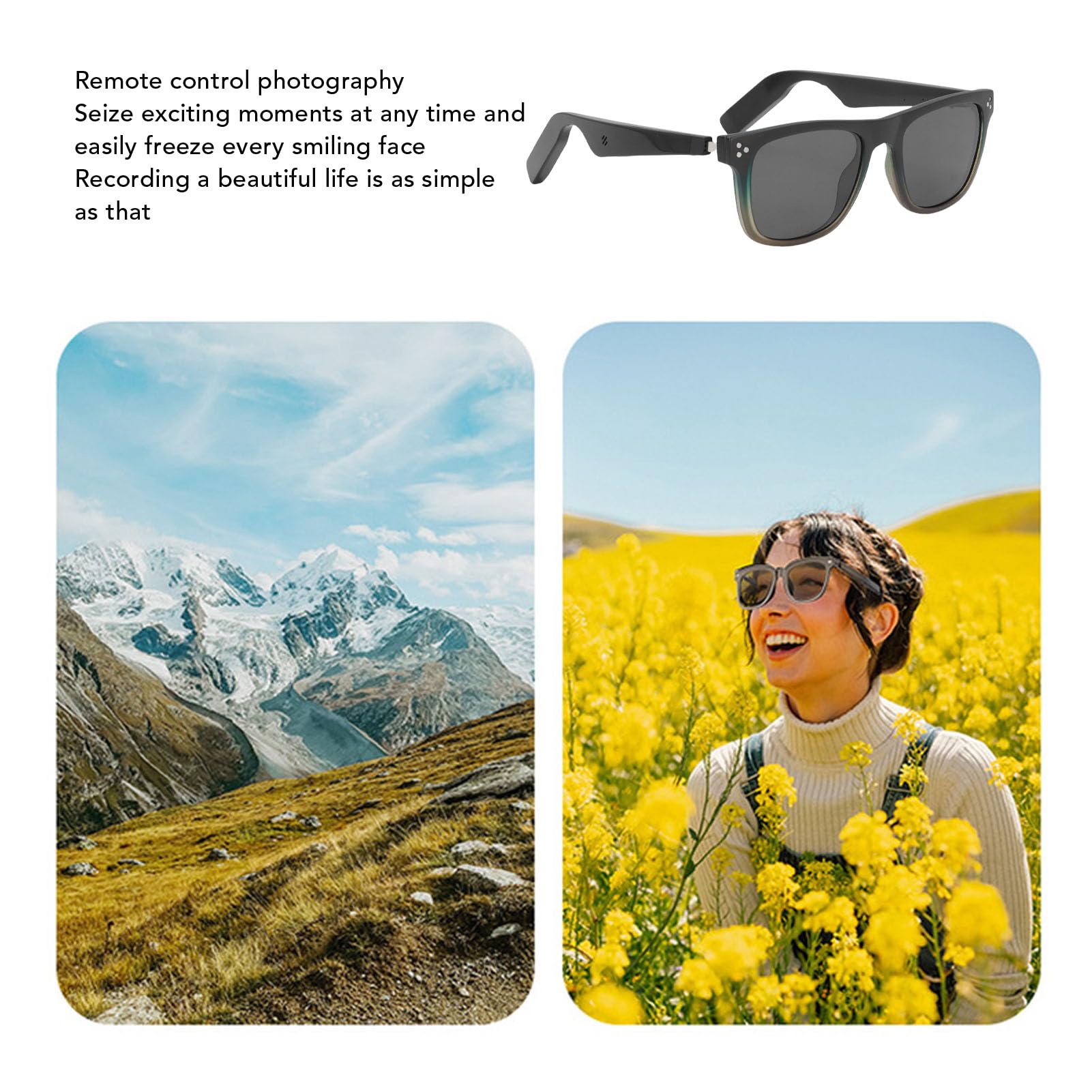 Sxhlseller Occhiali Intelligenti AI Bluetooth 5.3, Ricarica Magnetica, Traduzione Touch, 144 Lingue, Fotografia con Telecomando, Musica, Chiamate e Montatura per Occhiali da Sole
