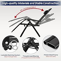 Vista 5 de Elevens Silla de gravedad cero de gran tamaño, silla reclinable de 28 pulgadas para patio con cojín y bandeja extraíbles, reposacabezas ajustable