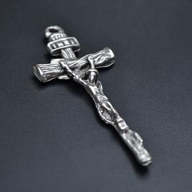جيسوس كروس - قلادة نسائية كروس للرجال مطلية بالفضة العتيقة - سلسلة مسطحة 60 سم
