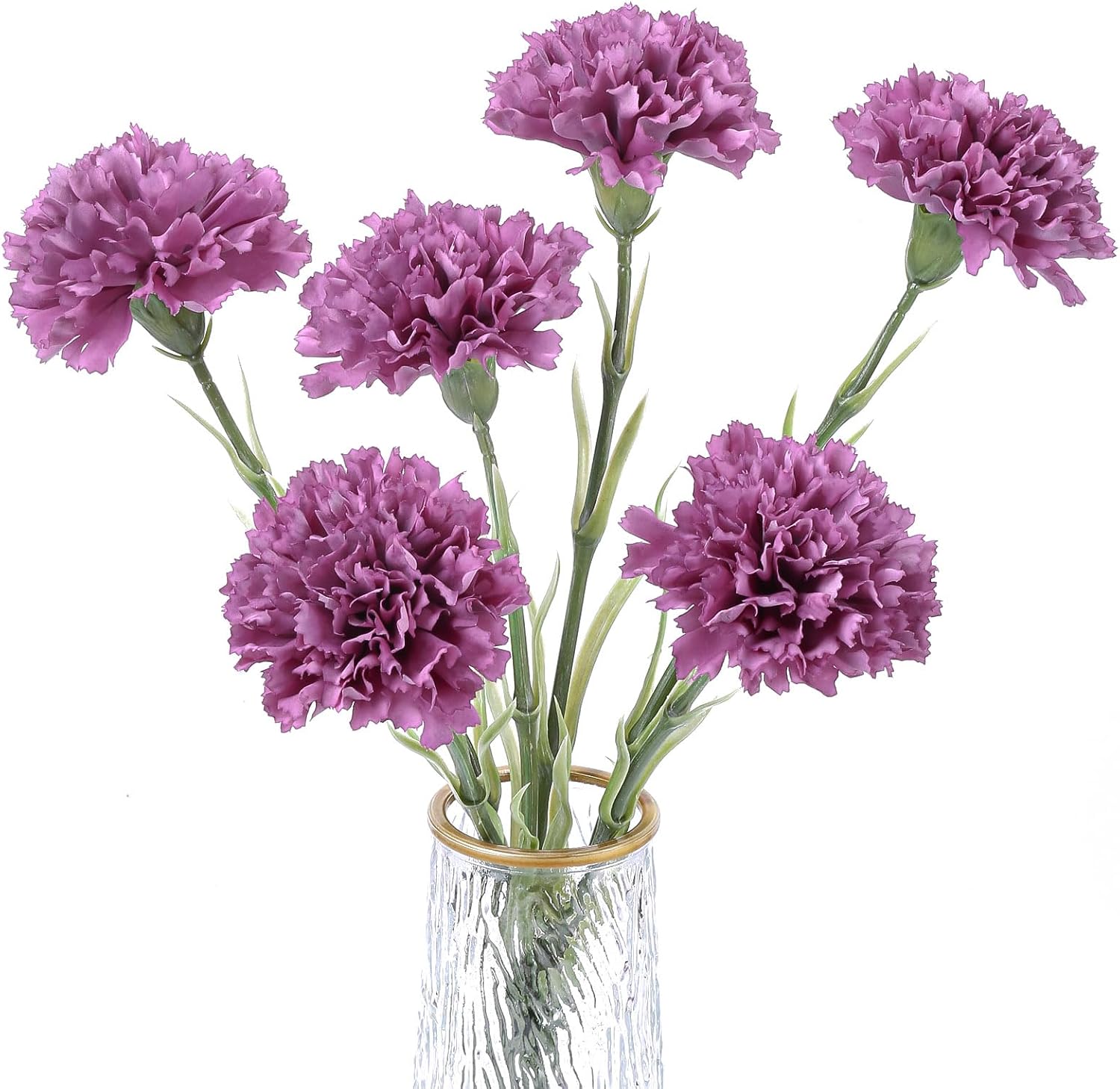 DuHouse 6pcs Artificial Flowers Carnations Latex Carnation Flowers,Fake Carnations with Stems for Wedding Party Office Home Decor(Purple)