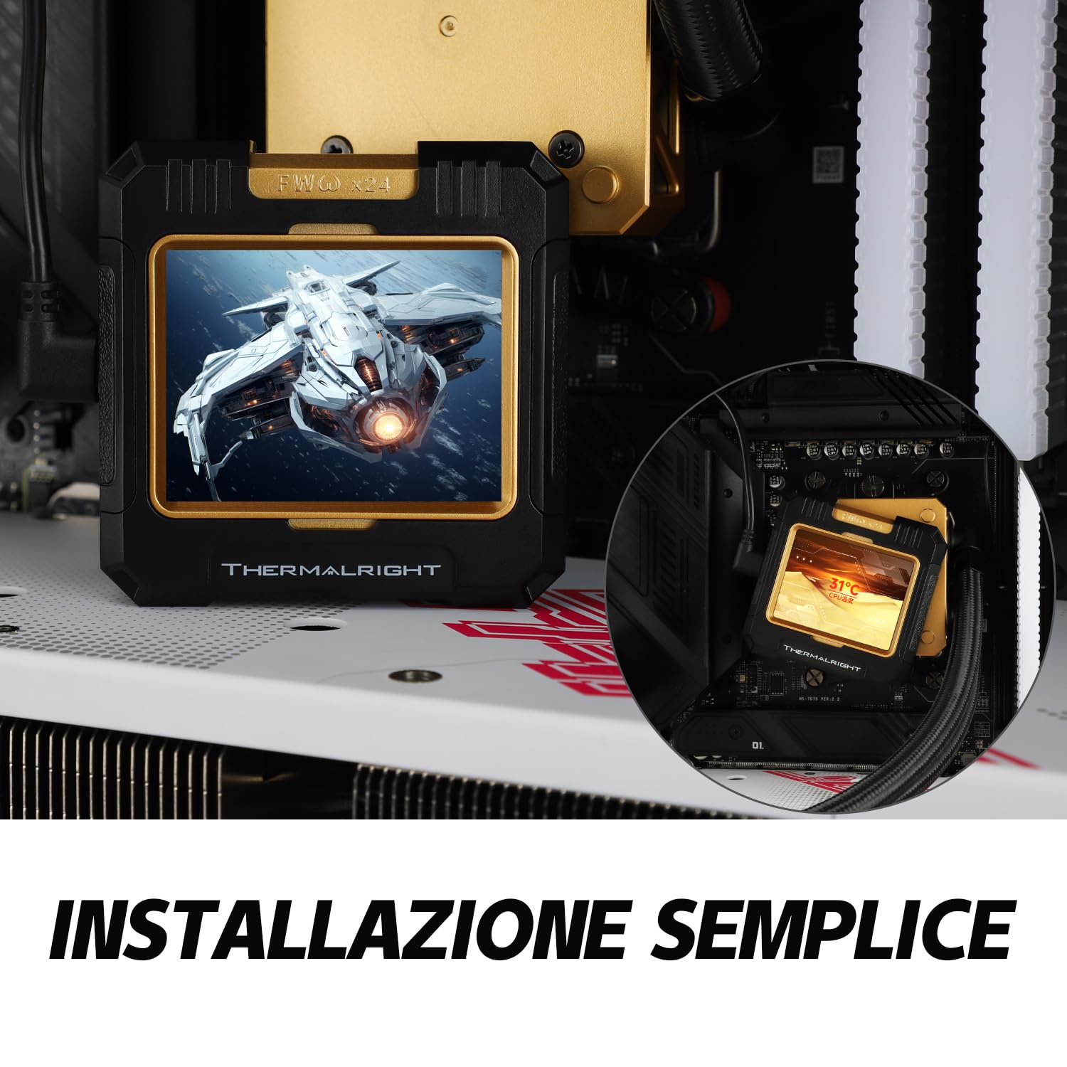 TR FW 360 Nero-360 mm AIO CPU Liquid Cooler, Display LCD IPS con risoluzione 320 x 240, per AM4 / AM5 / Intel LGA1700,'2,4 pollici'Display LCD assorbente il magnete per le immagini, nero