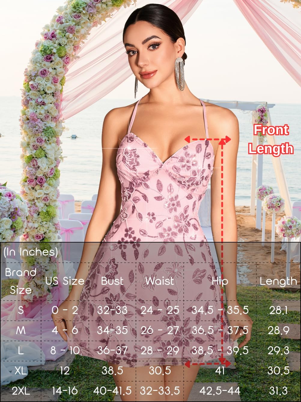 Beaded Sequin Dress,Backless Floral Mini Dresses for Women,Homecoming Cocktail Party Sparkly Outfits - Image 6