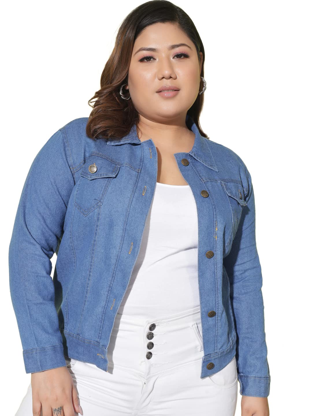 DIMPY GARMENTSSolid Plus Size Women Denim Jacket | Regular Fit 2XL To 6XL