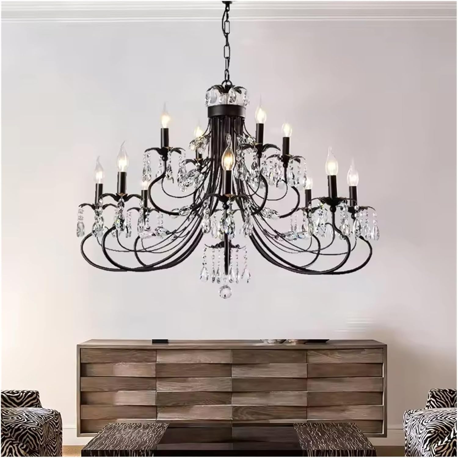 Black Pendant Lamp for Living Room Modern Industrial Crystal Ceiling Hanging Light Island Foyer Bedroom Candle Chandelier,for Decoration