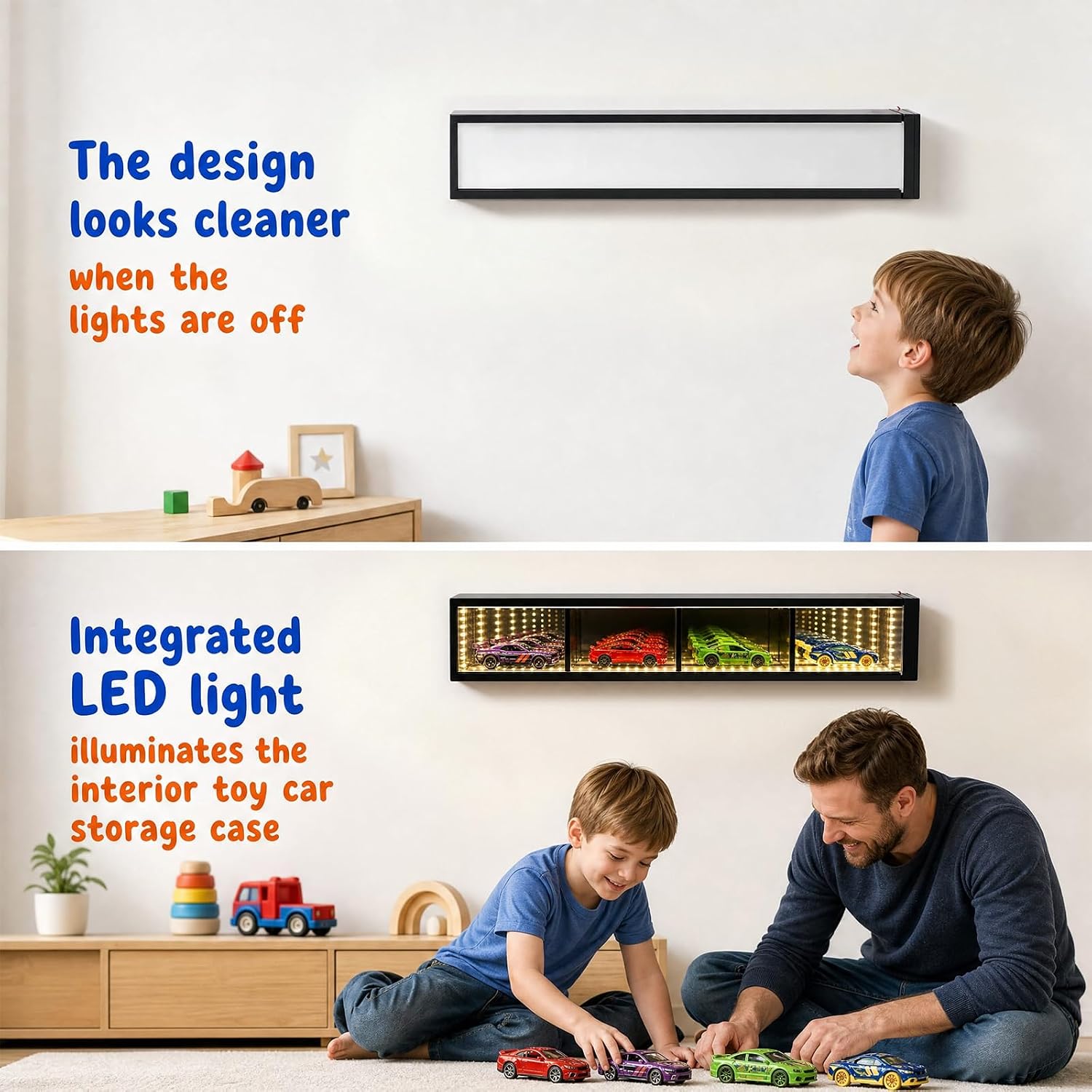 1/64 Diecast Toy Car Display Case Garage Wall for 4-Slot with LED Lights
