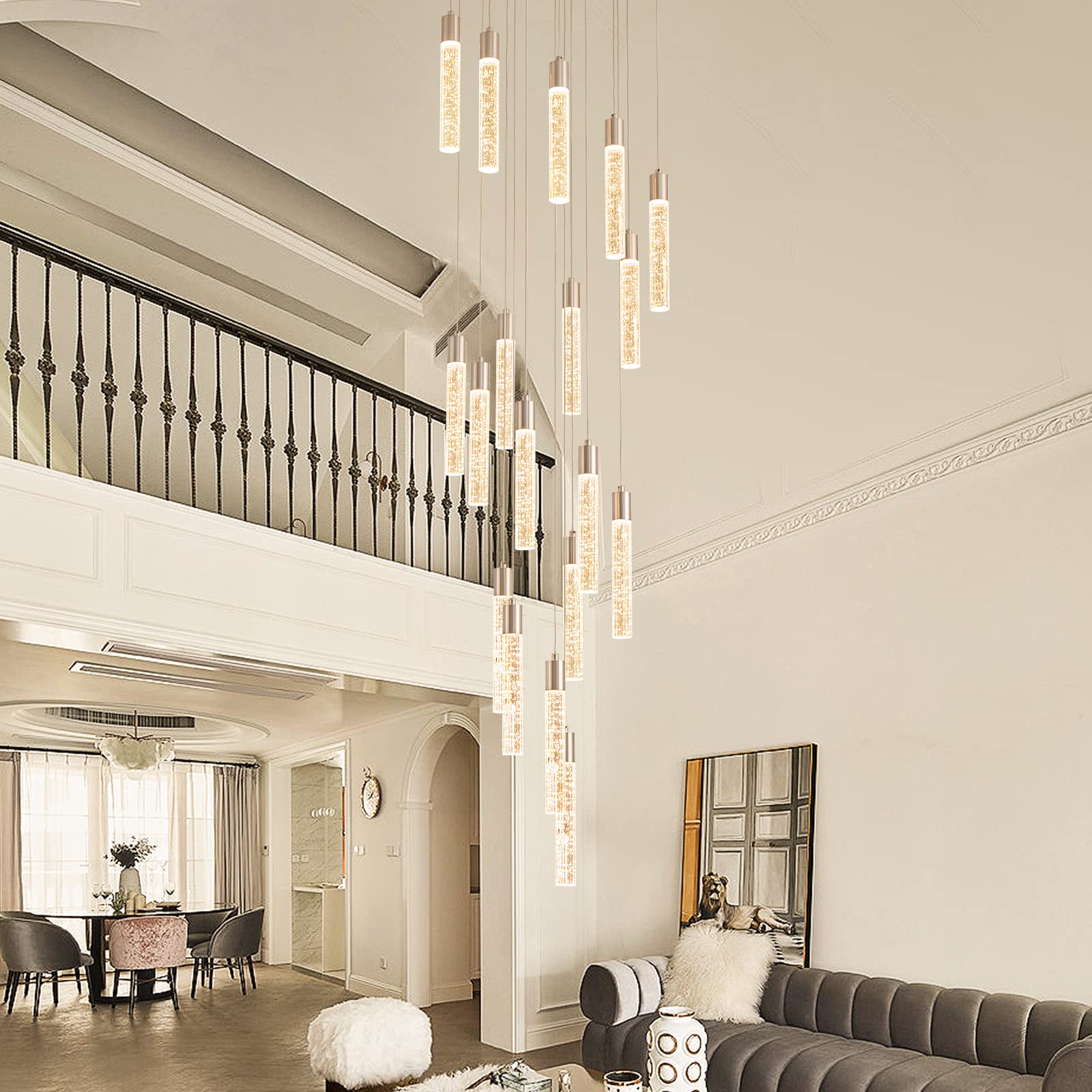 EDISLIVE Neculina 40.9 In. 16-Watt 1-Light Integrated LED Chandelier Black Tubed Island Linear Pendant Light With Dimmable 6000k