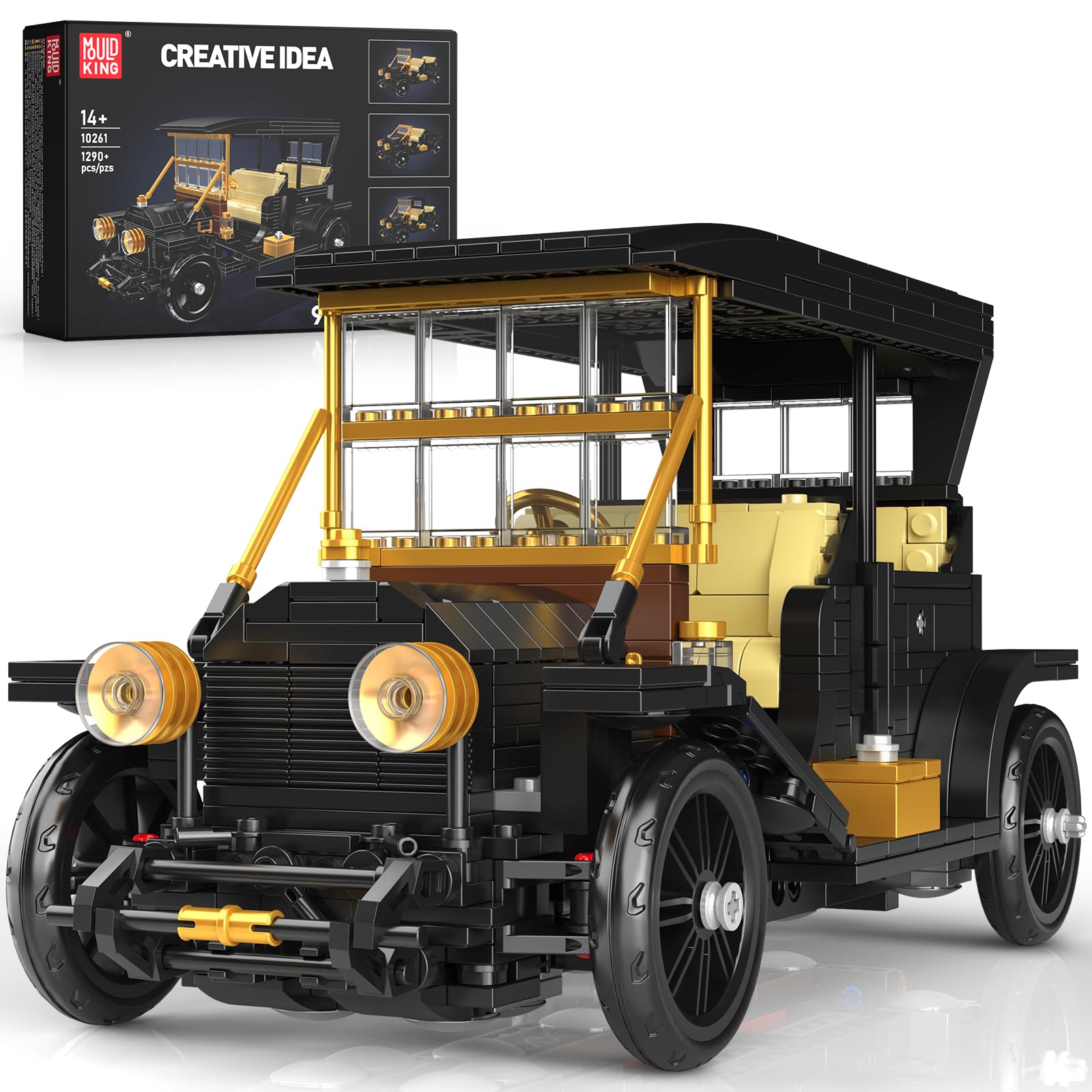 Mould King 10261 Retro Auto Bausatz 9in1, 1291 Teile, ab 14 Jahren | Oldtimer Klemmbausteine Set für Erwachsene, Retro Fahrzeug Modellbausatz als Sammlerfahrzeug, Deko und Geschenkidee