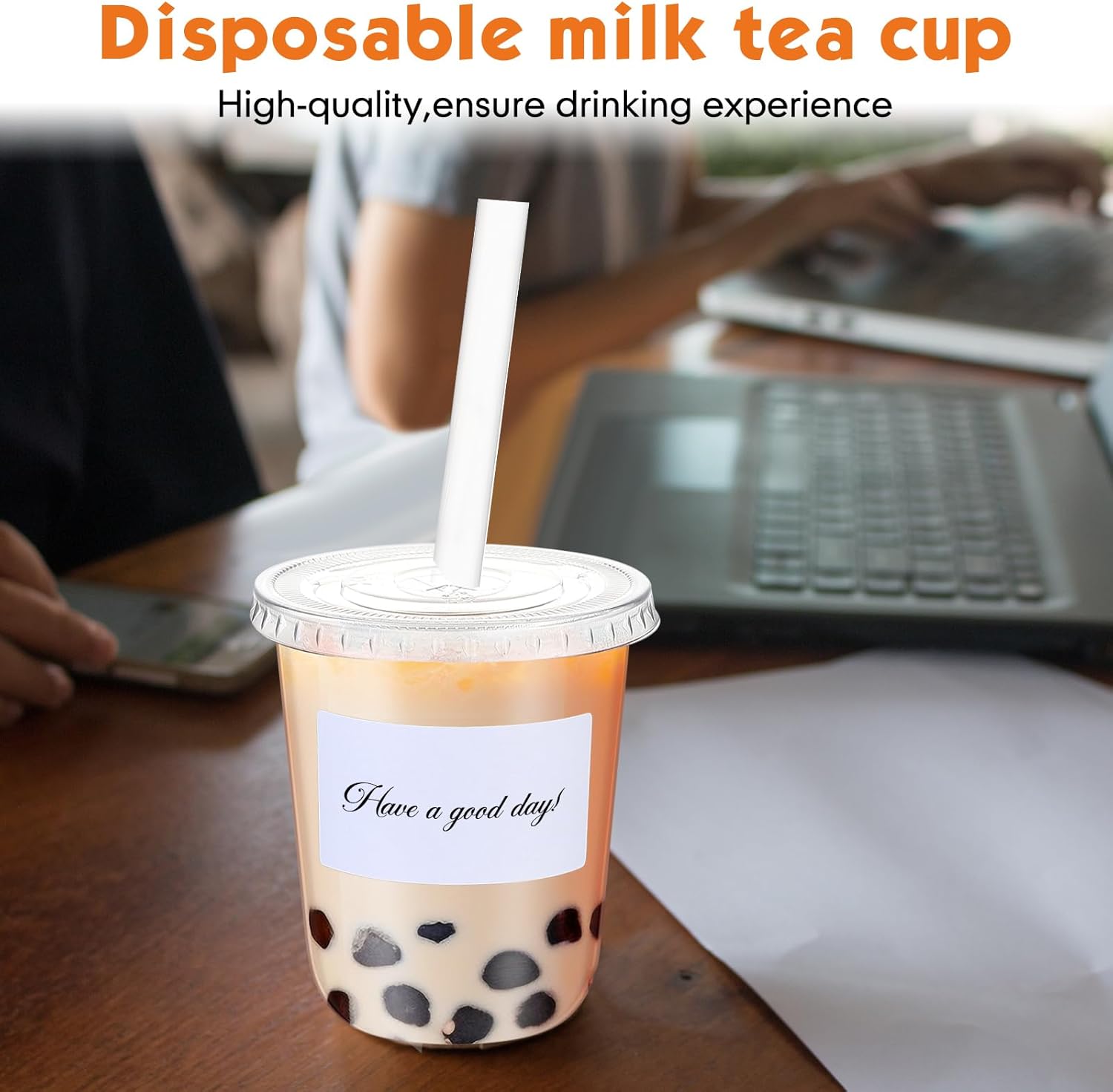 25 Sets Crystal Plastic Clear Cups with Lids, Straws and Stickers, Disposable Iced Coffee Cups Thickened PET for Iced Coffee, Bubble BobaTea, Smoothie, Cold Drinks, Juice, Shops (14 oz) - Image 6