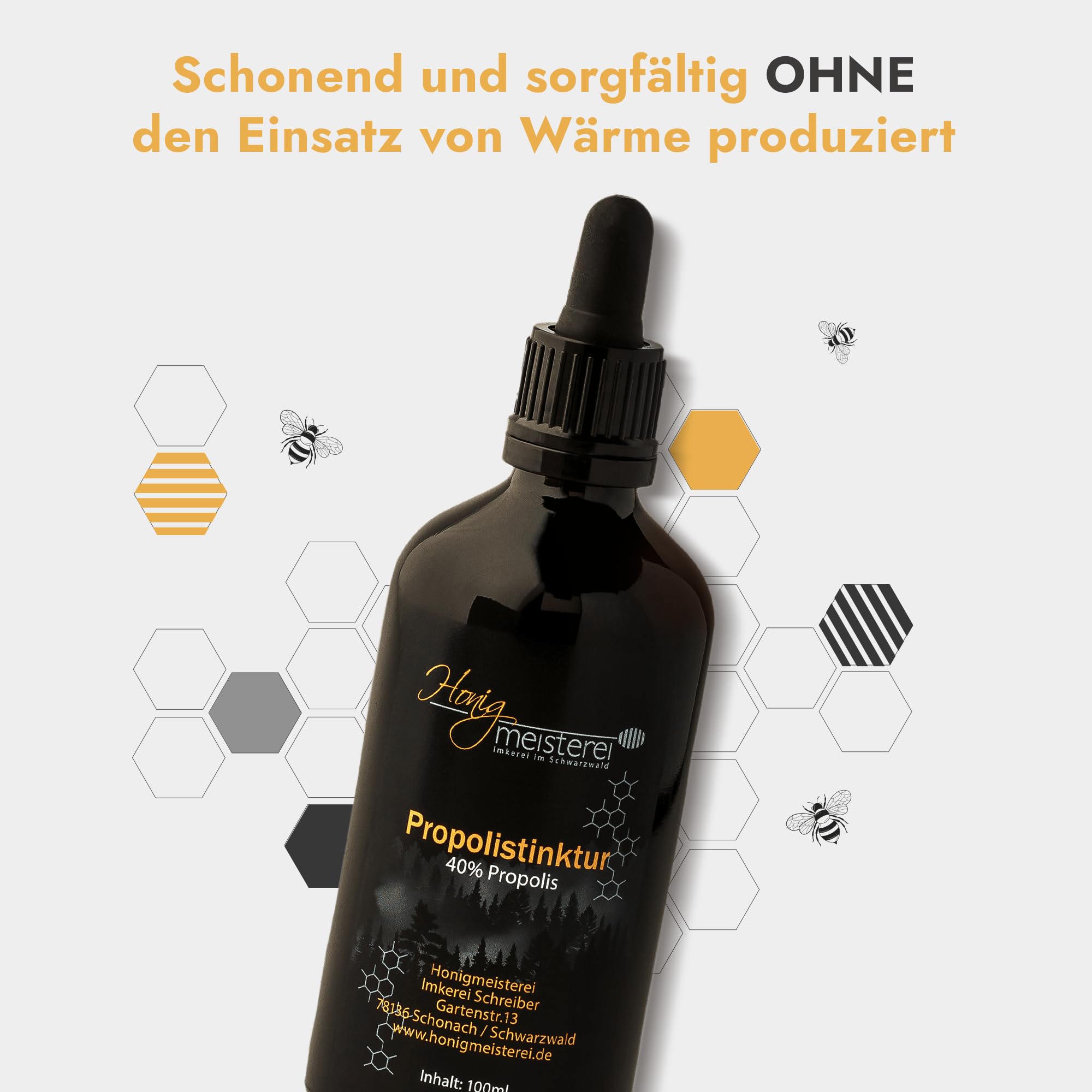 Honigmeisterei Propolis Tinktur 100ml mit 40% natürlichem Propolis, hochdosiert aus Schwarzwälder Imkerei, Tropfen ohne Zusatzstoffe, für die innere oder äußere Anwendung