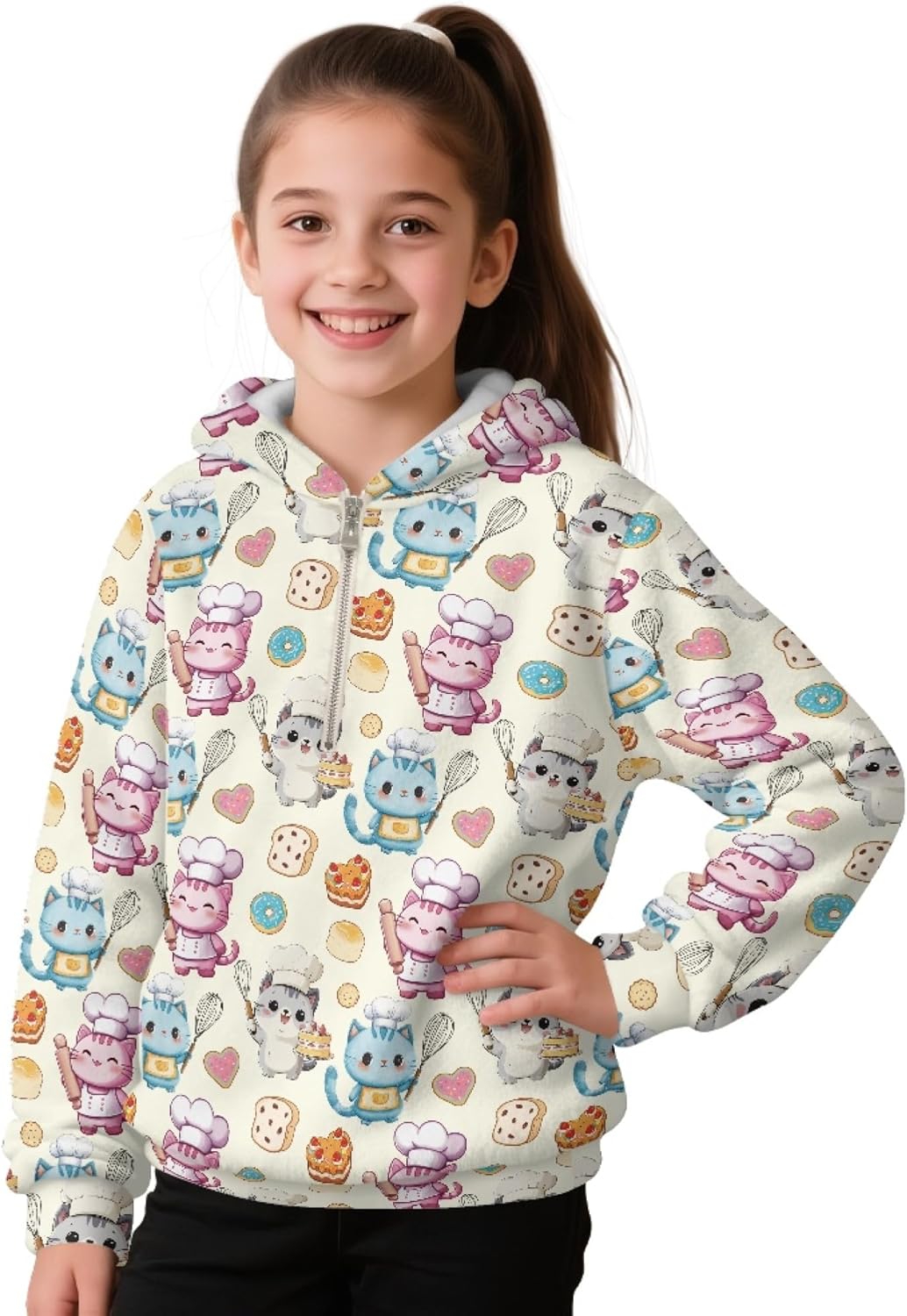 Girls Half Zip Pullover Hooded Sweatshirt Fleece Quarter Zip Pullover Hoodie Zip Up Party Kids Sweatshirt Jacket