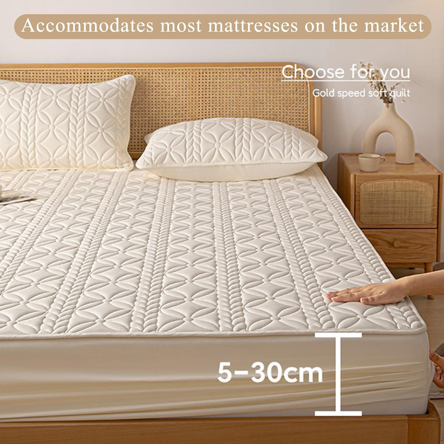 Queen Size Waterproof Mattress Protector Pad Bed Cover 360° Wrap Breathable Full Twin Mattress Cover Dirt-Proof Skin Friendly Fitted Sheet Washable Bedroom Dormitory,Beige,100x200cm(Twin)