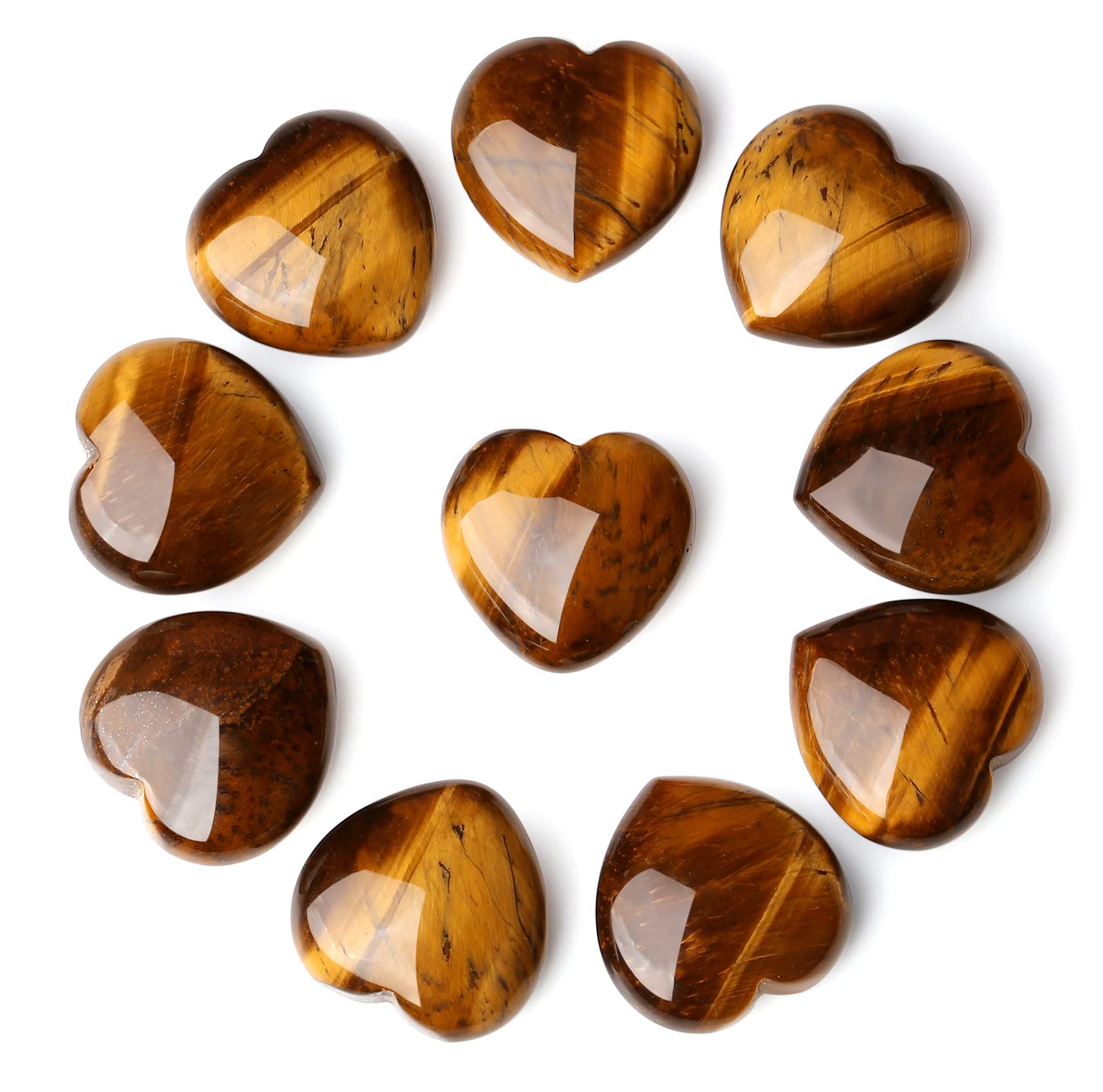 QINJIEJIE 5PCS Tiger Eye Natural Healing Crystal Heart Stone Set Polished Love Palm Pocket Jewel Wholesale Reiki Meditation Decorative Crystal Beginner Gift