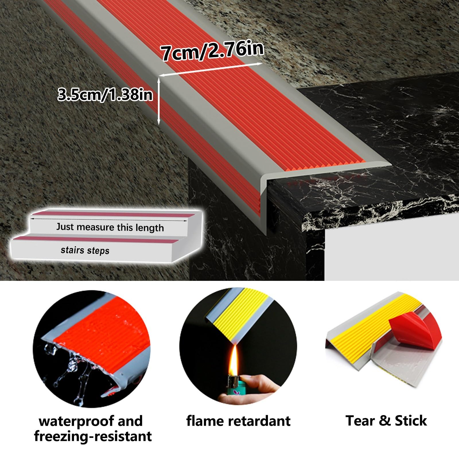 Borde De Escalera De Goma De PVC, Perfil De Borde De Escalera Autoadhesivo, Perfil De ÁNgulo De La Nariz De La Escalera, Borde Antideslizante, Para Peldaños De Interior Y Exterior, Cantonera Protector