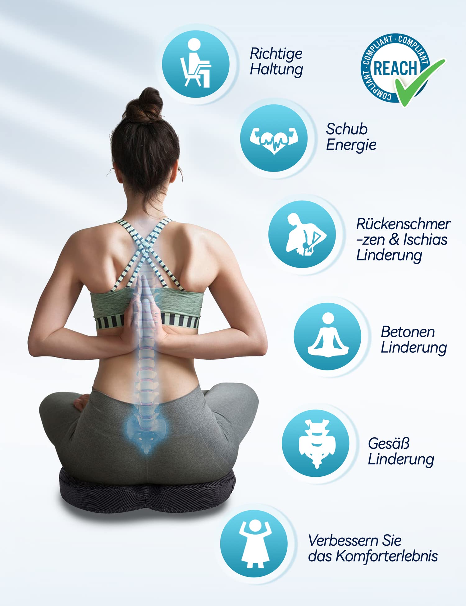 Travel Ease Ergonomisches Sitzkissen, Premium Gel Memory-Schaum Sitzpolster mit Rutschfester Basis für langes Sitzen, Hüftstützkissen für Bürostuhl, Autositz, Gaming-Stuhl (Schwarz)
