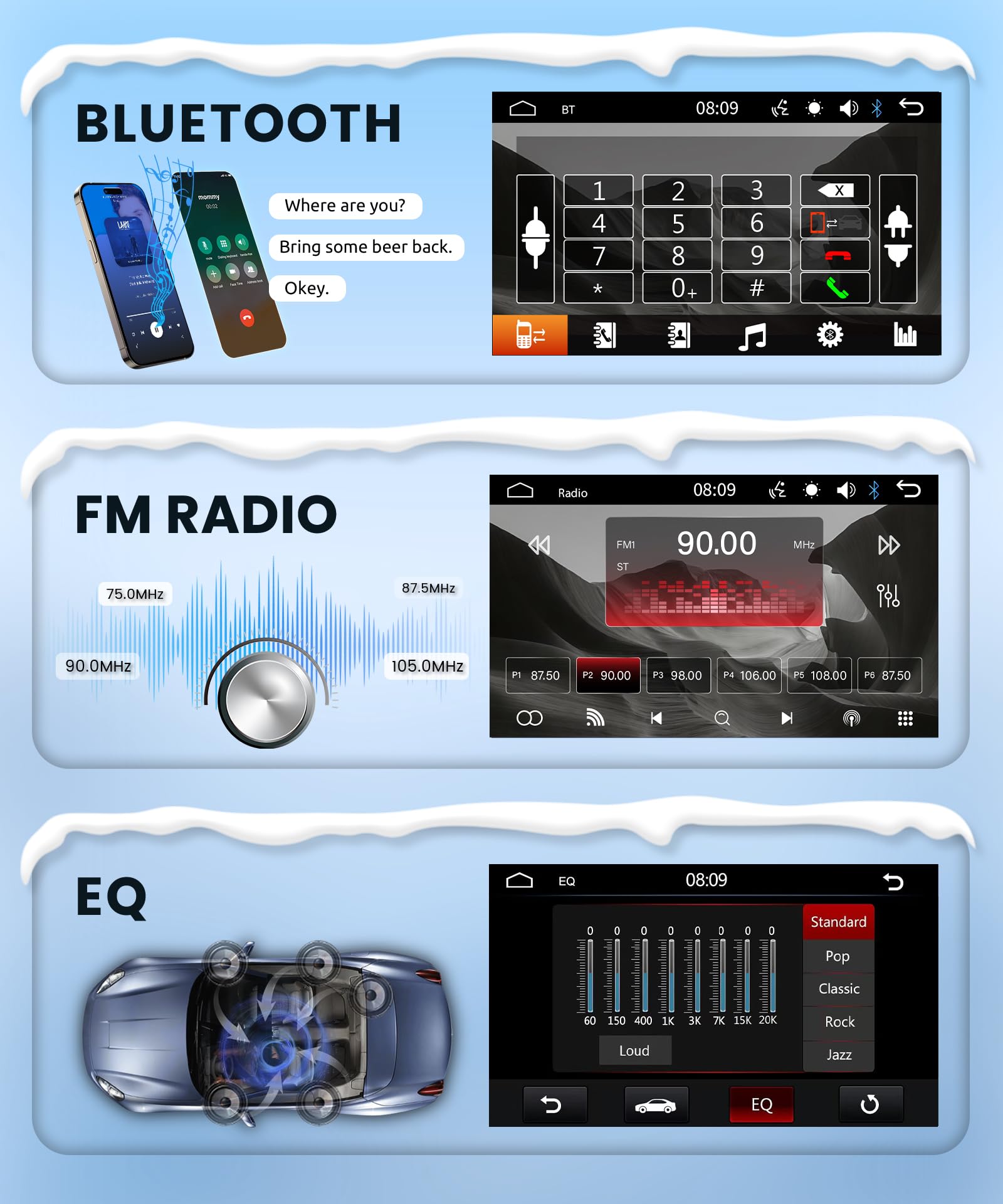 Inalámbrico Carplay Radio de Coche 1 DIN con You-Tube Android Auto, 9 Pulgadas Pantalla Táctil Radio Coche con Mirror Link Bluetooth FM/Am/RDS Radio USB/EQ/AUX Control del Volante Cámara Trasera